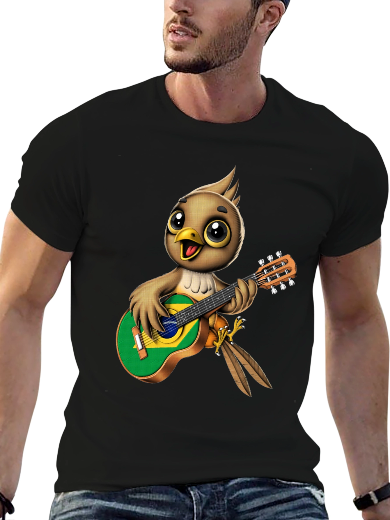 Bird Playing Guitar T-Shirt - Novelty Music Tee