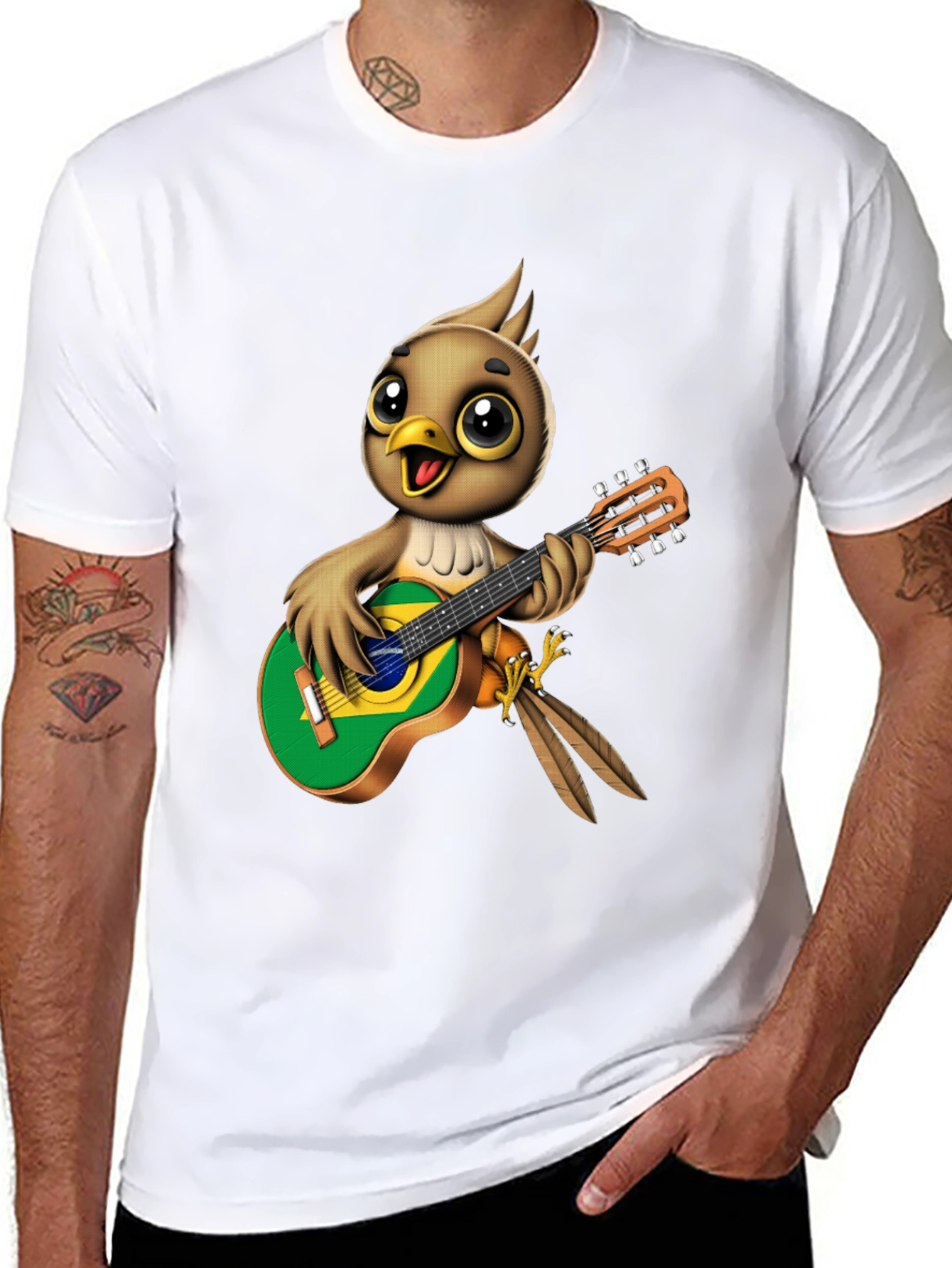 Bird Playing Guitar T-Shirt - Novelty Music Tee