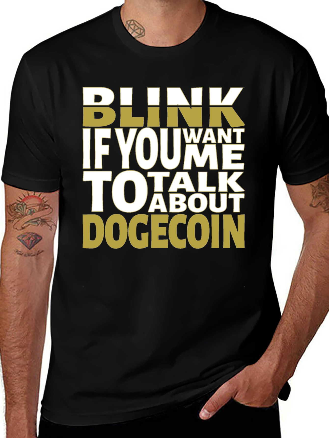 Blink If You Want To Talk Dogecoin Black Tee