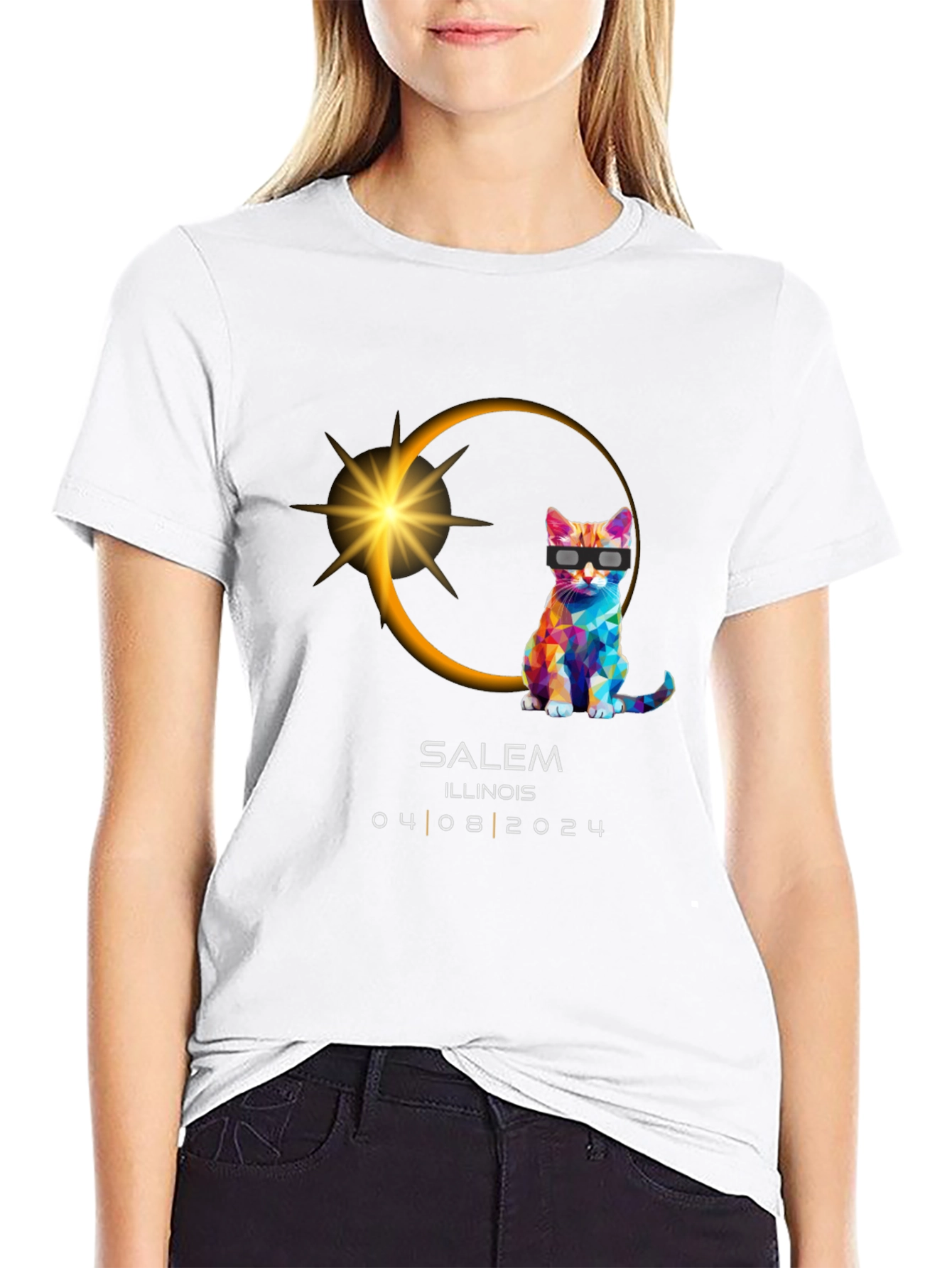 Salem Illinois Eclipse 2024 Cat T-Shirt
