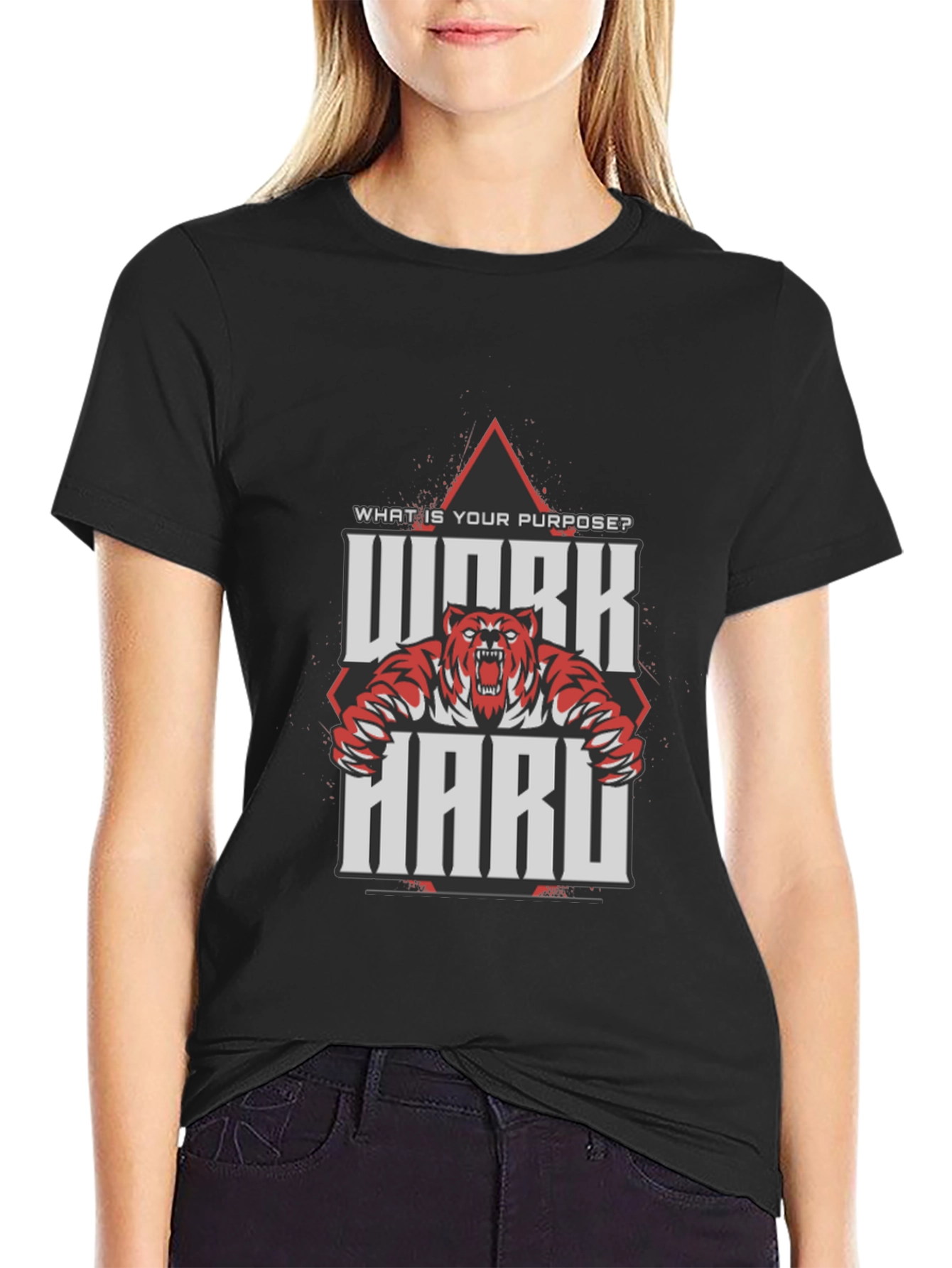 Work Hard Tiger Graphic Black T-Shirt