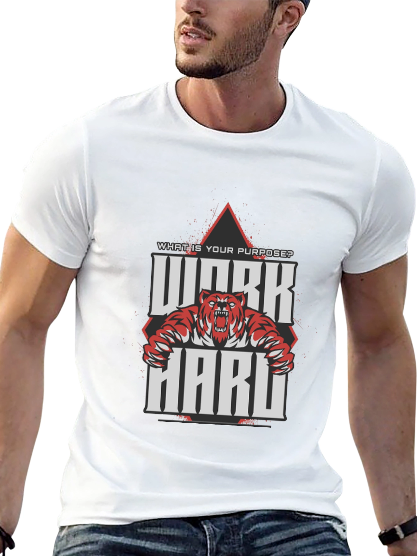 Work Hard Tiger Graphic Black T-Shirt
