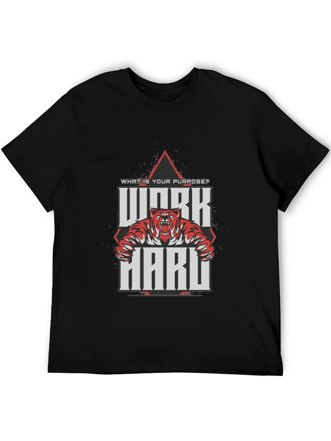 Work Hard Tiger Graphic Black T-Shirt