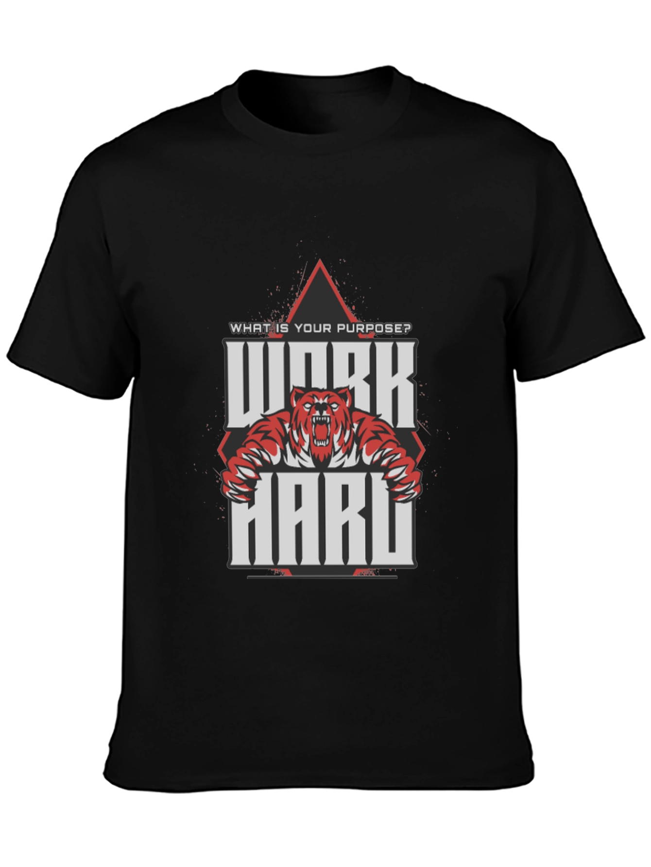 Work Hard Tiger Graphic Black T-Shirt