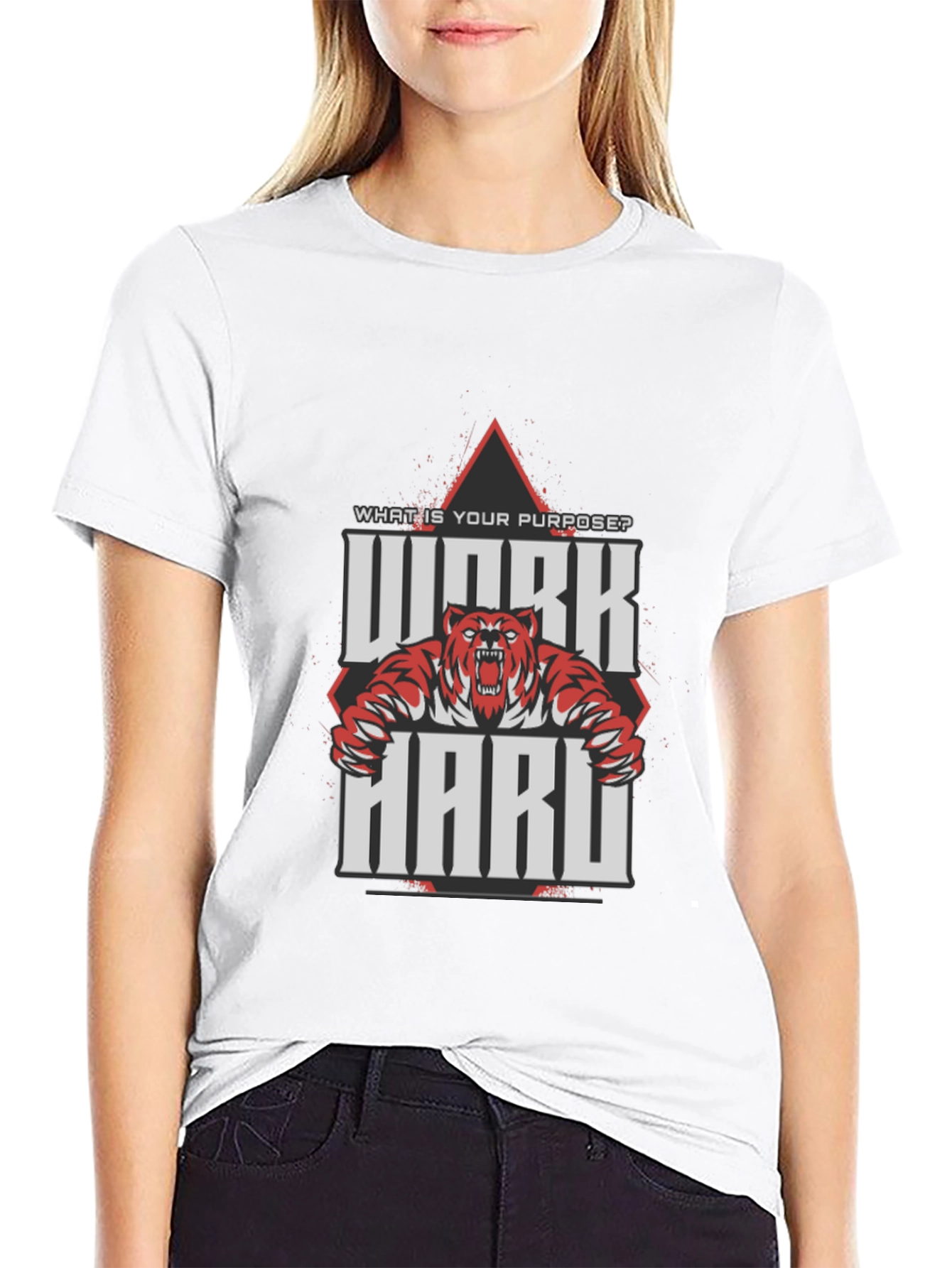 Work Hard Tiger Graphic Black T-Shirt
