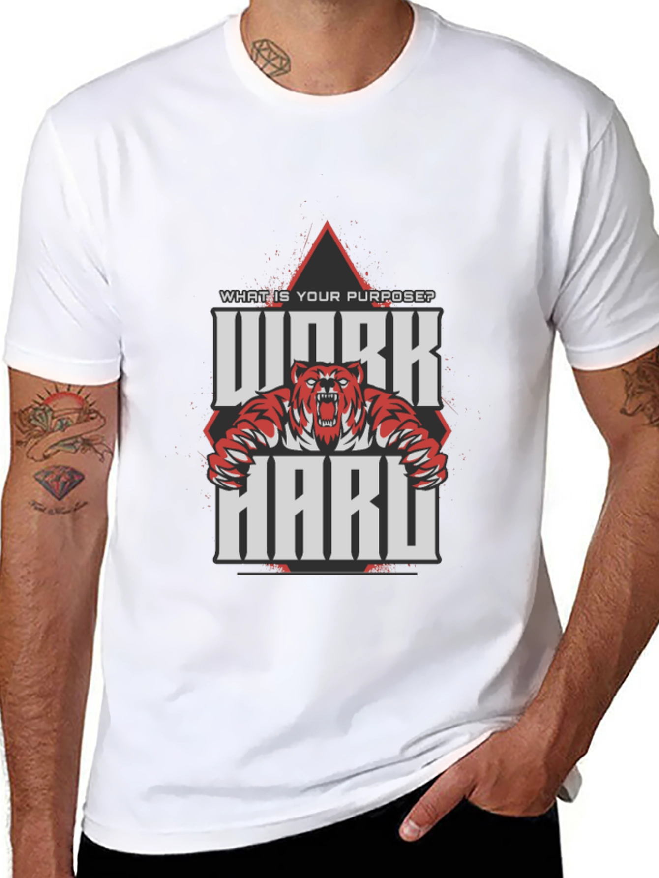 Work Hard Tiger Graphic Black T-Shirt