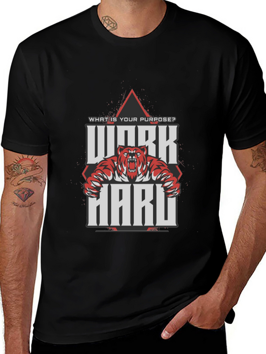 Work Hard Tiger Graphic Black T-Shirt