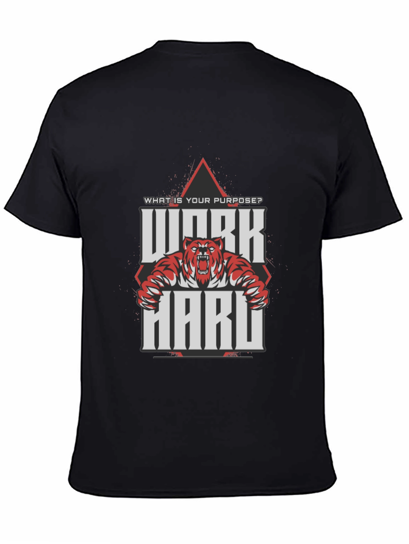 Work Hard Tiger Graphic Black T-Shirt