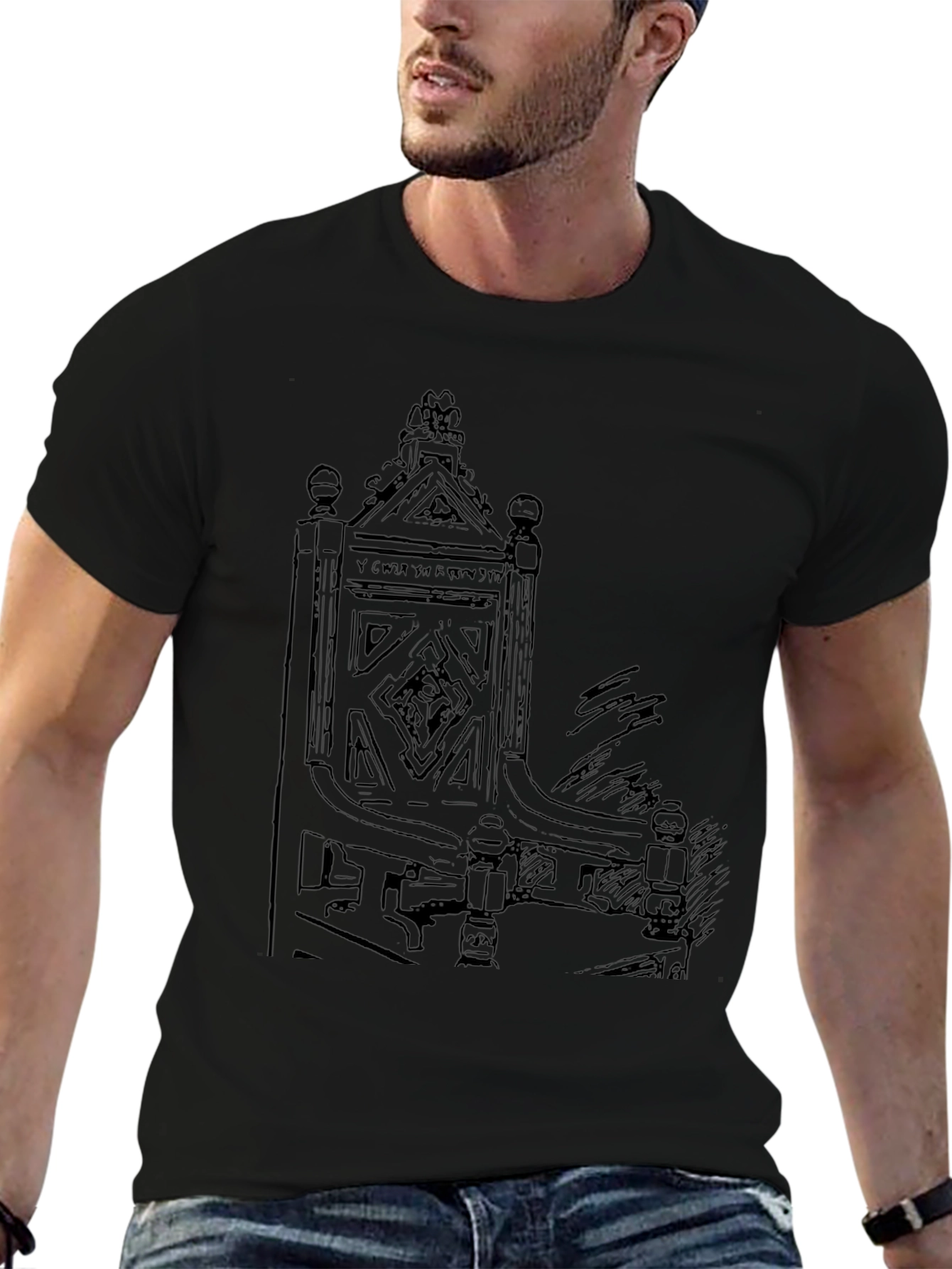 Unique Black T-Shirt with Medieval Throne Design