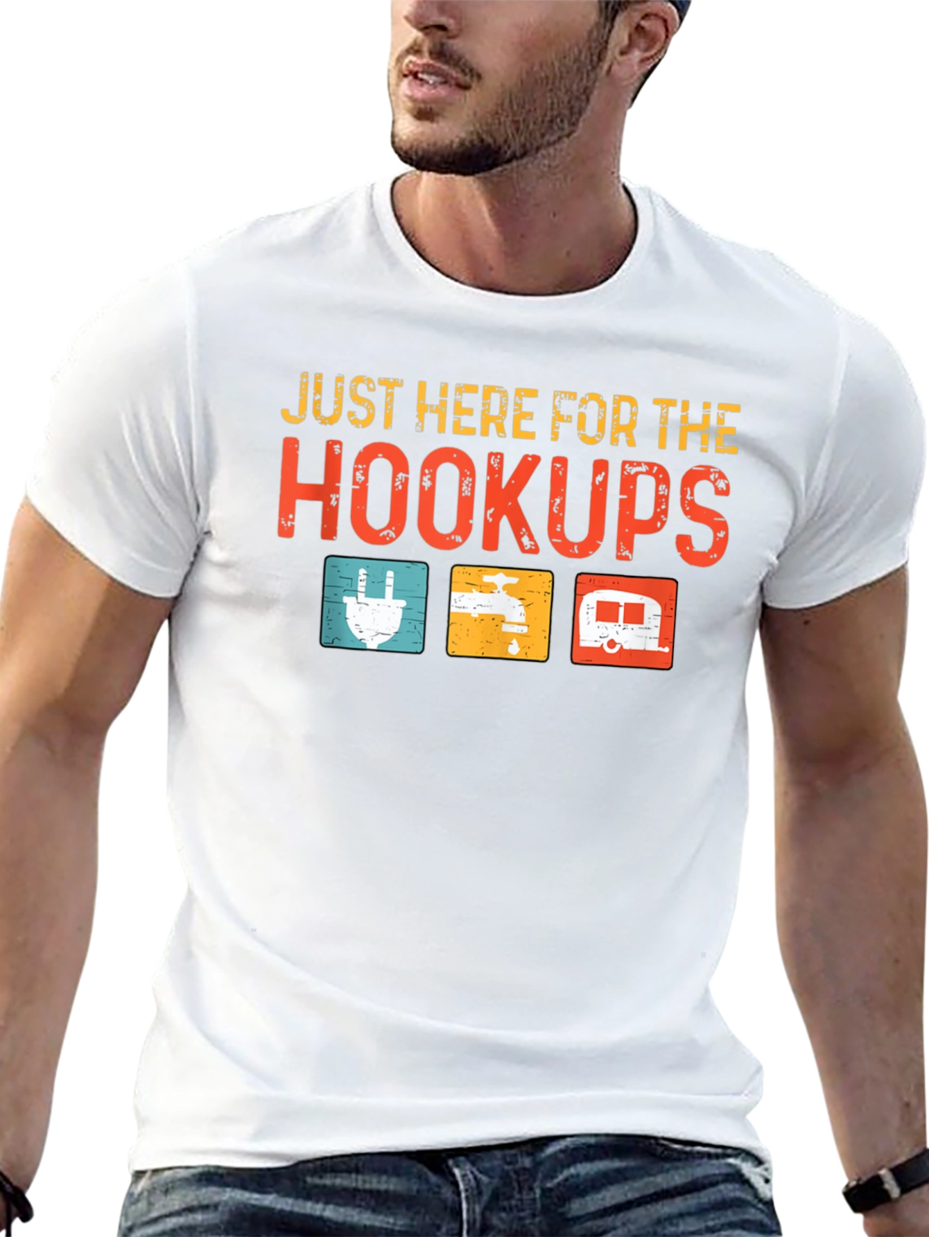 Just Here For The Hookups Camping T-Shirt