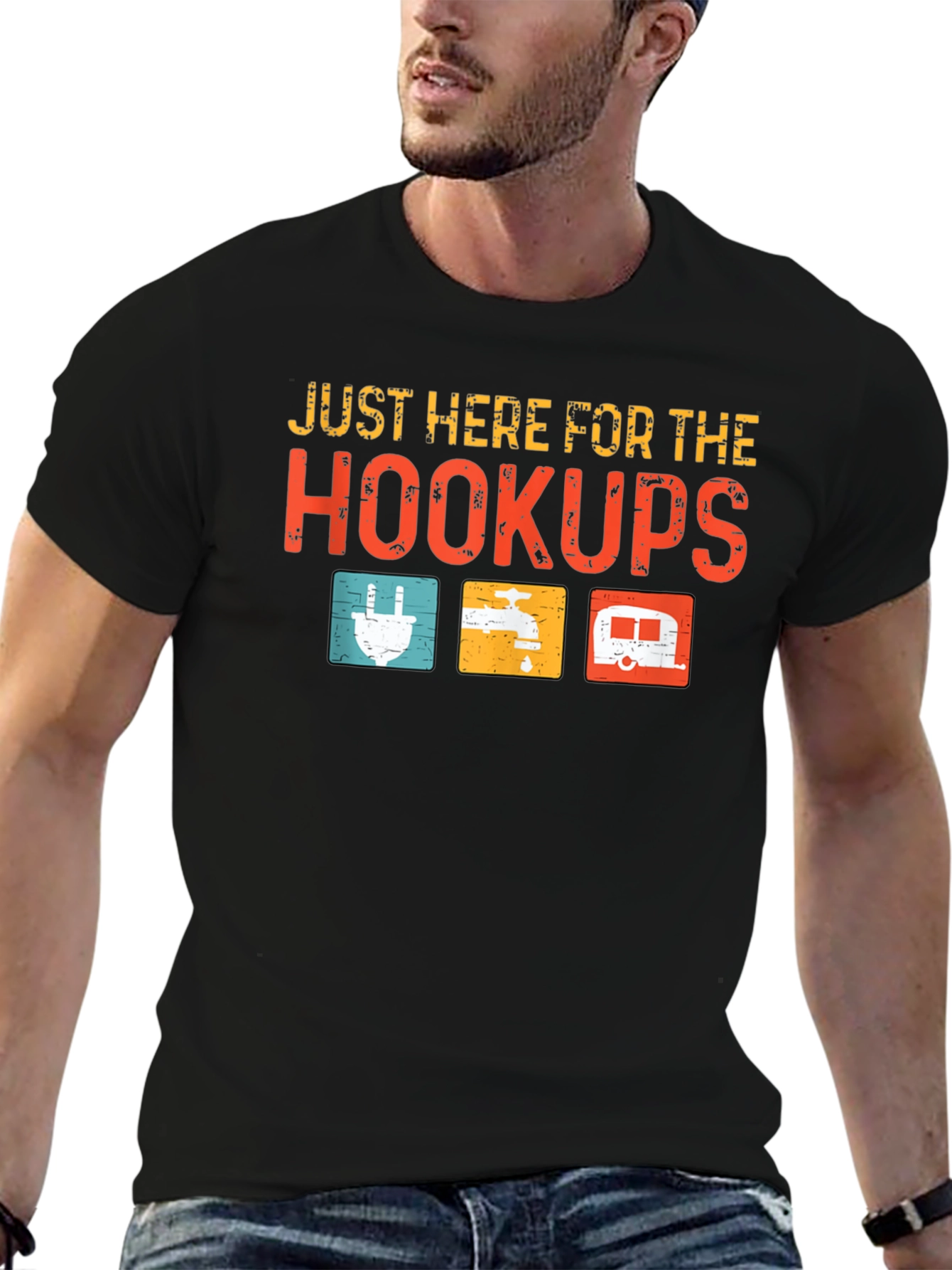 Just Here For The Hookups Camping T-Shirt