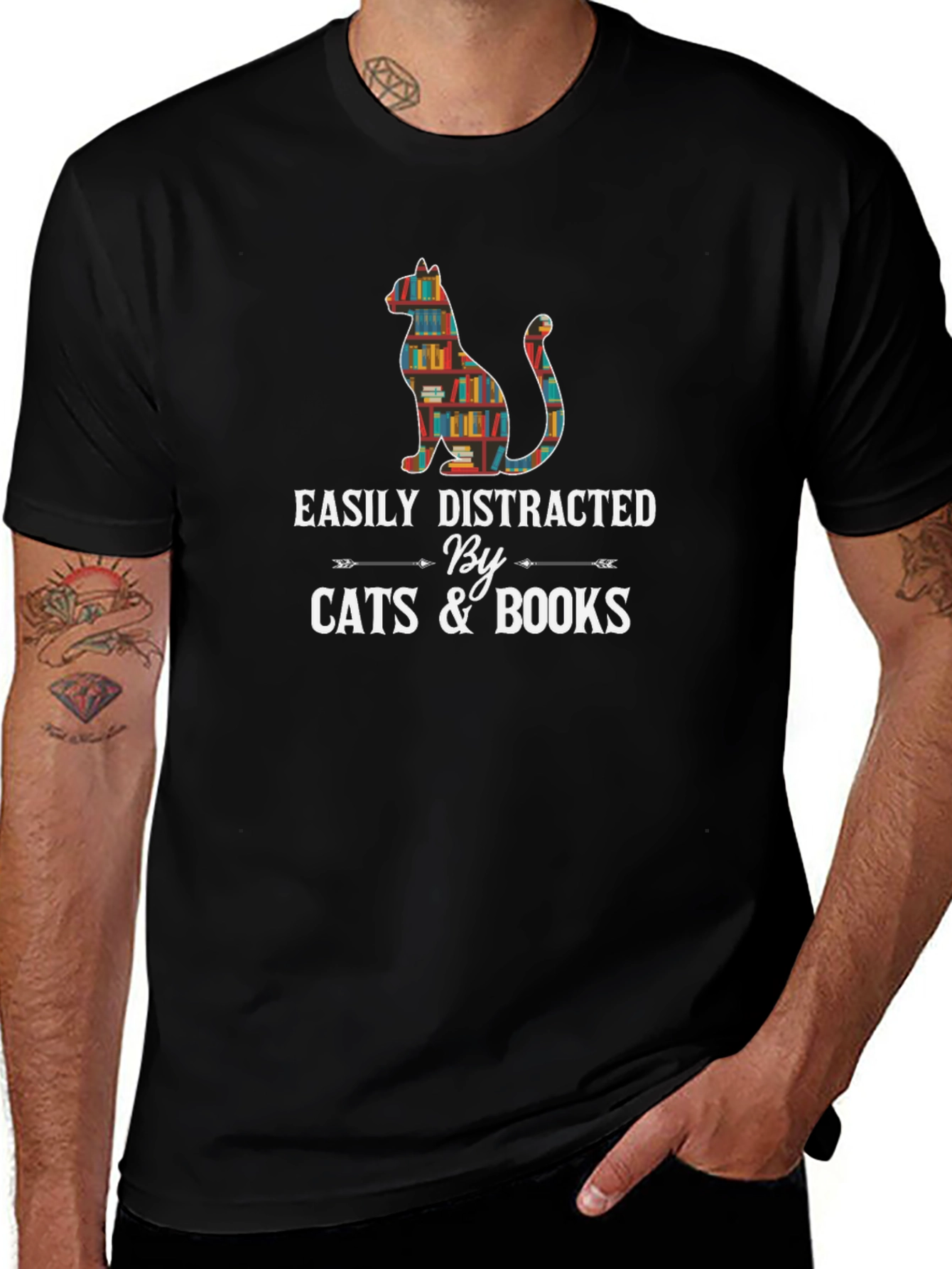 Easily Distracted By Cats and Books T-Shirt