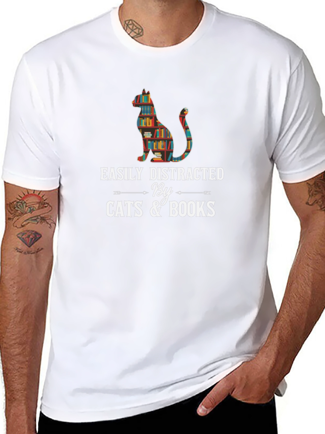 Easily Distracted By Cats and Books T-Shirt