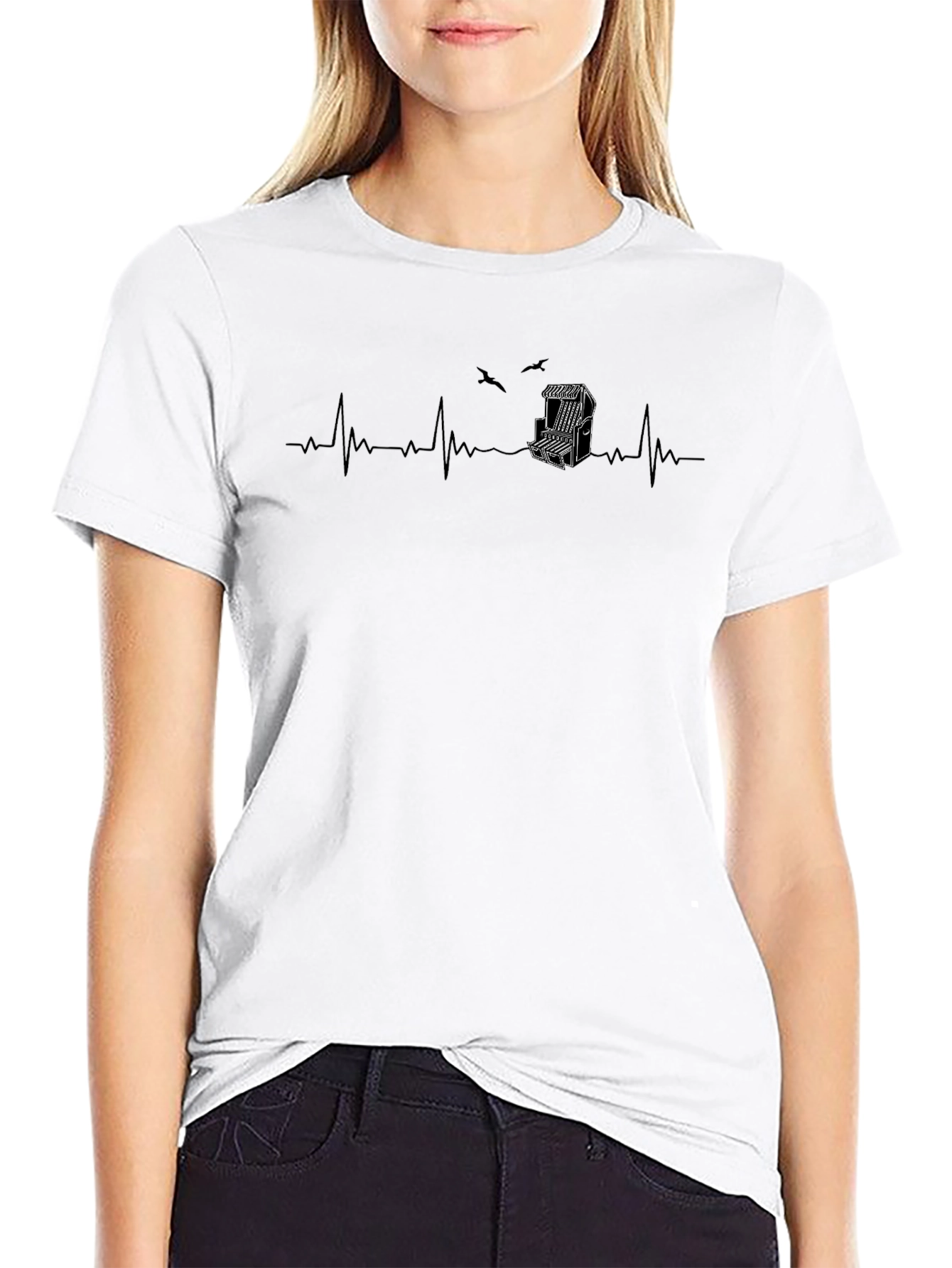Heartbeat Beach Chair Graphic Tee - Black