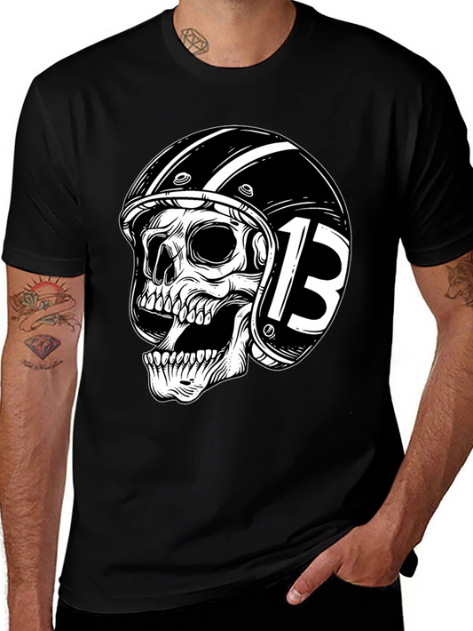 Mens Black Skull & Helmet Graphic T-Shirt