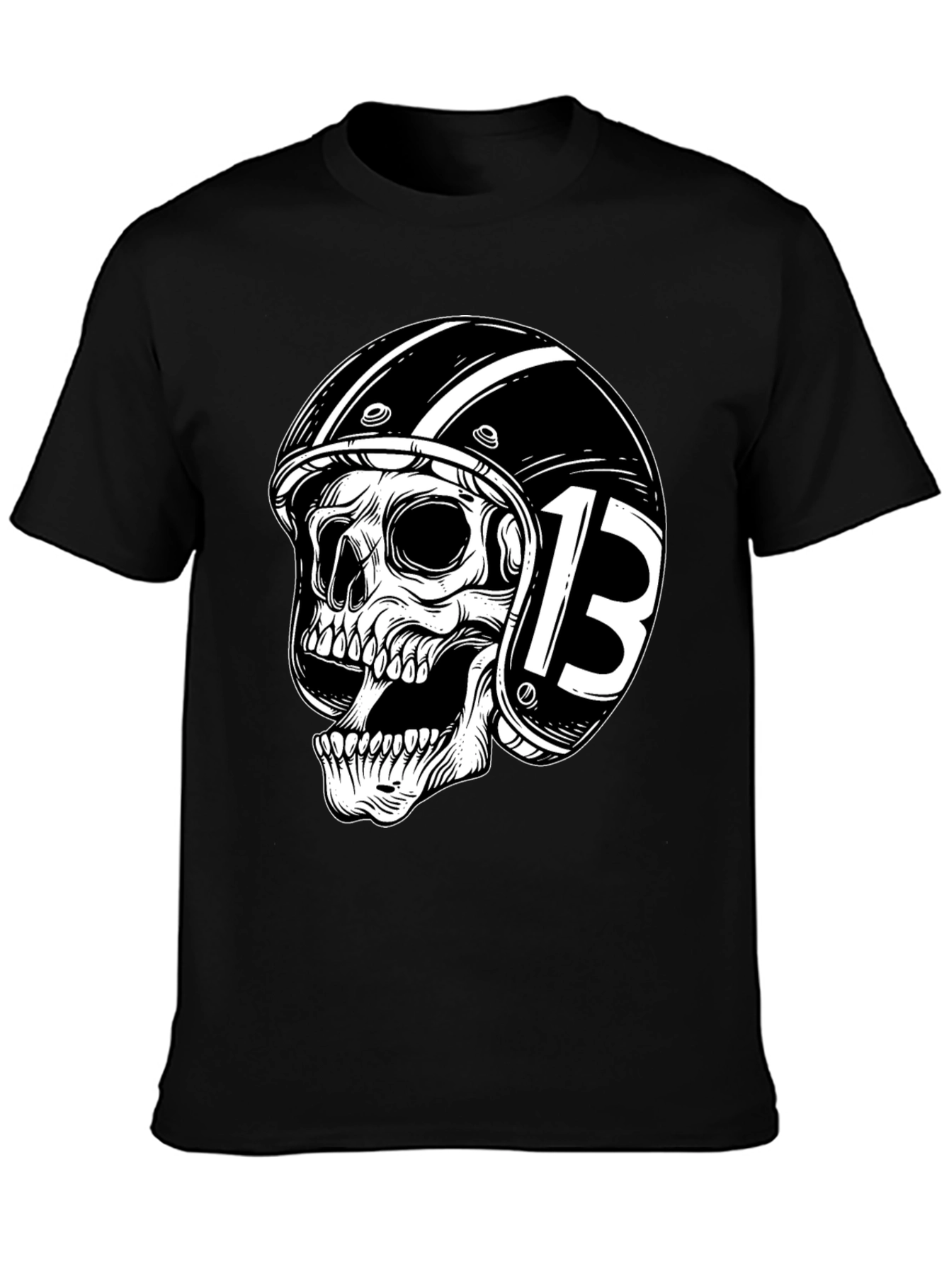 Mens Black Skull & Helmet Graphic T-Shirt