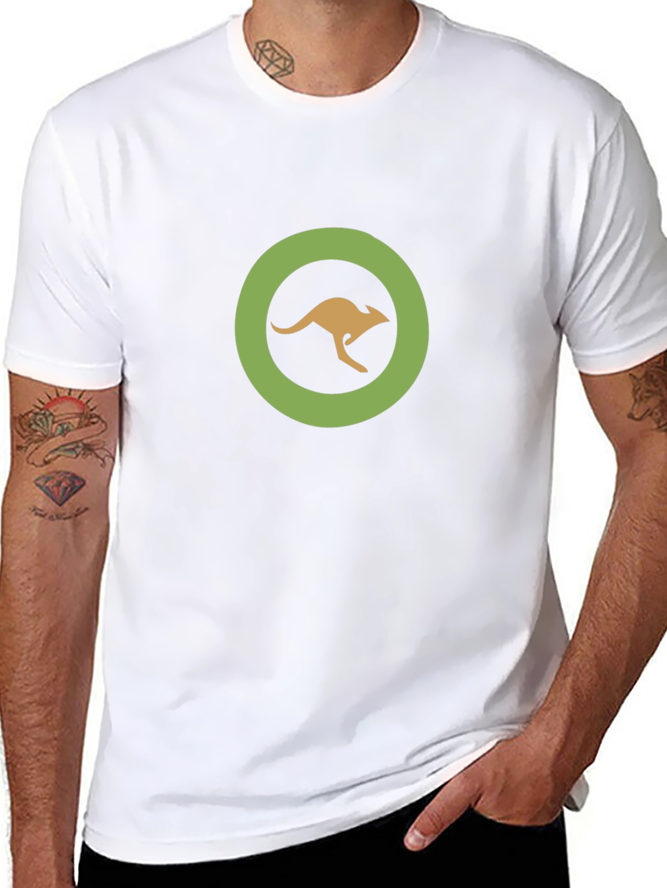 Kangaroo Circle Graphic Tee - Black Cotton T-Shirt
