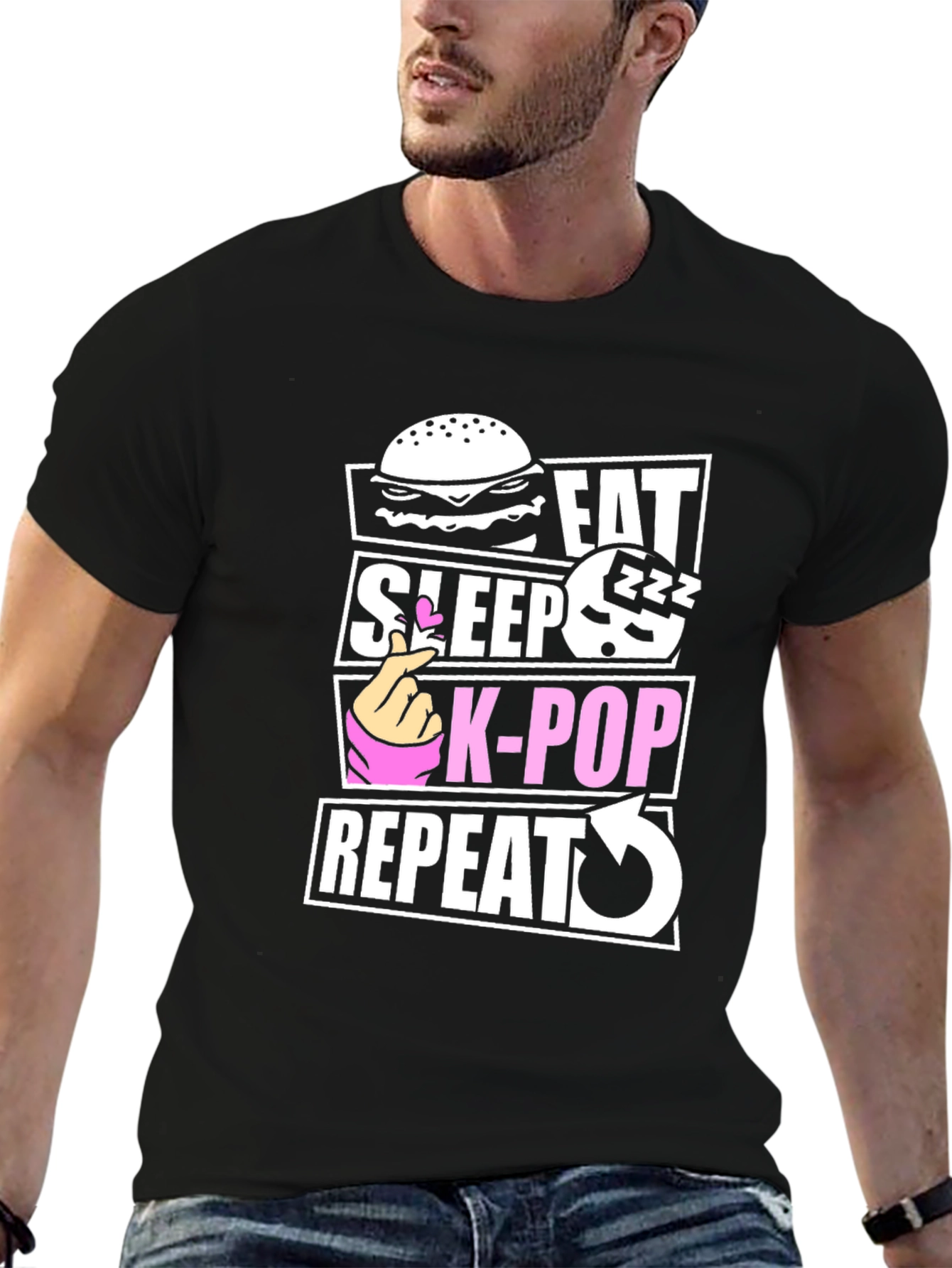Eat Sleep K-Pop Repeat Black T-Shirt