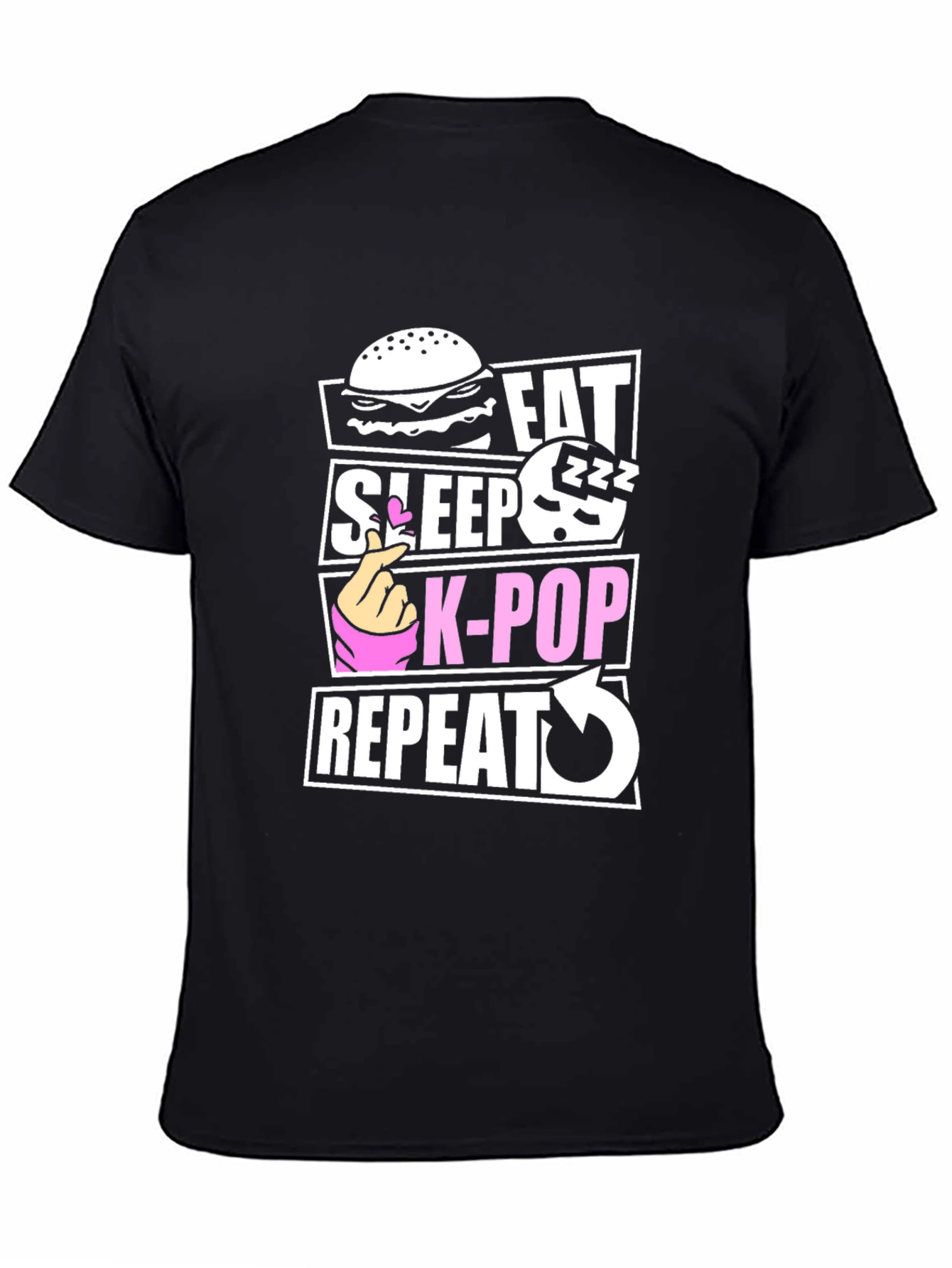 Eat Sleep K-Pop Repeat Black T-Shirt