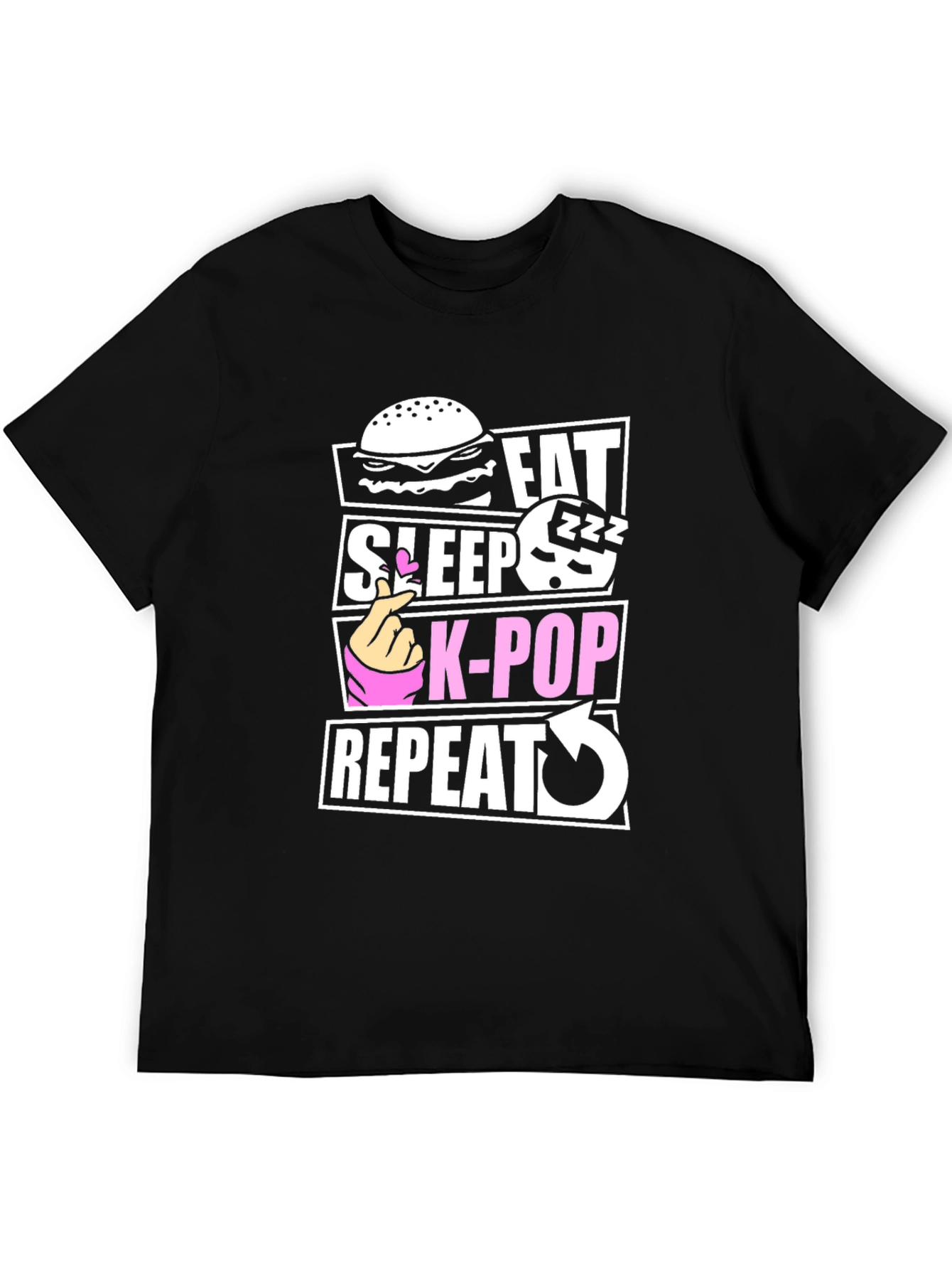 Eat Sleep K-Pop Repeat Black T-Shirt