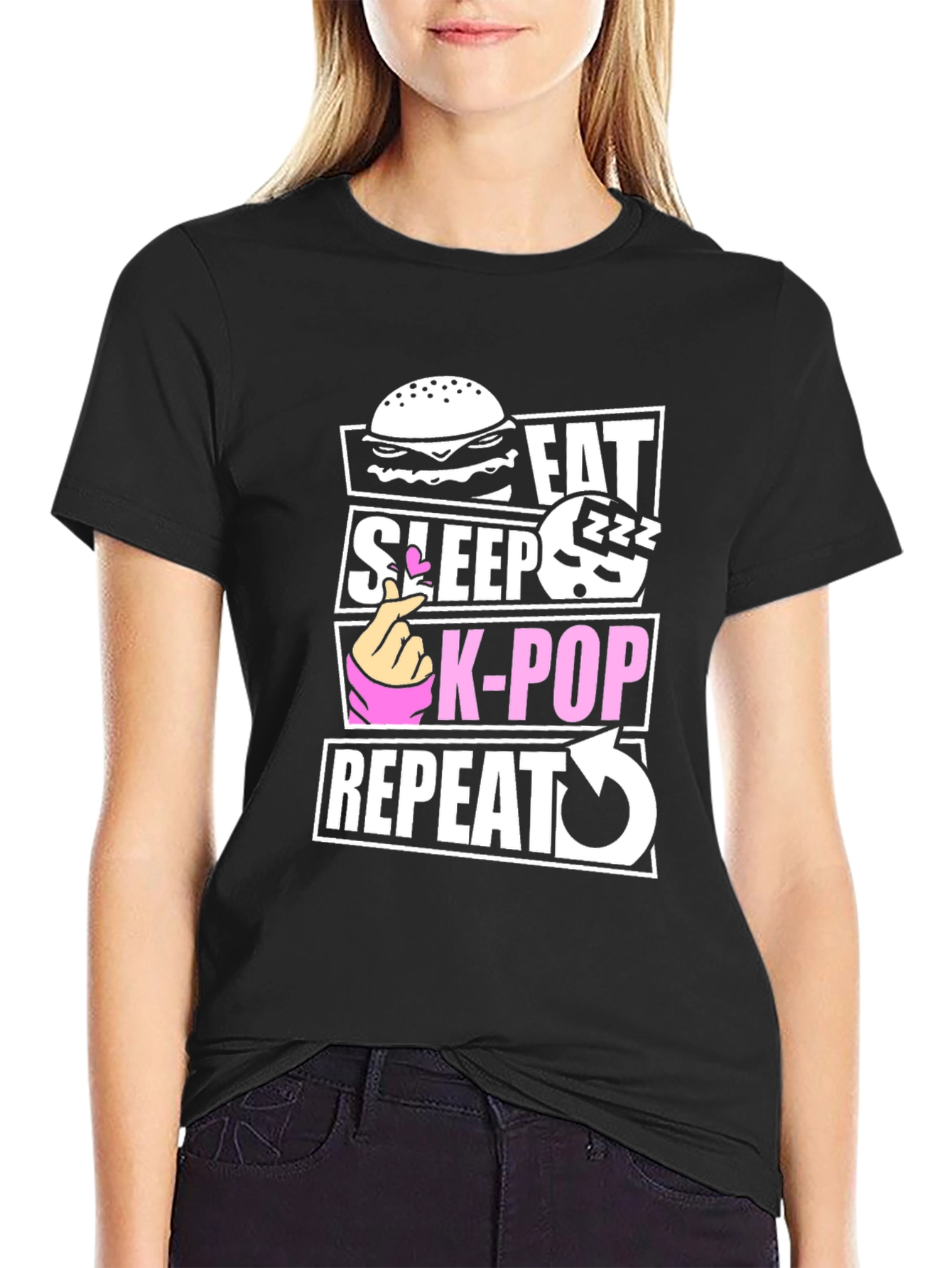 Eat Sleep K-Pop Repeat Black T-Shirt