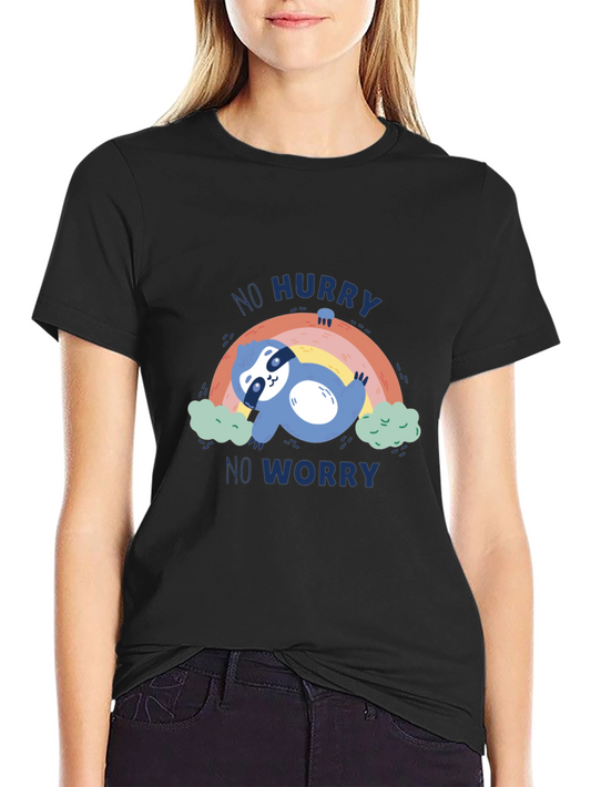 No Hurry No Worry Sloth Graphic Tee - Relaxed Fit