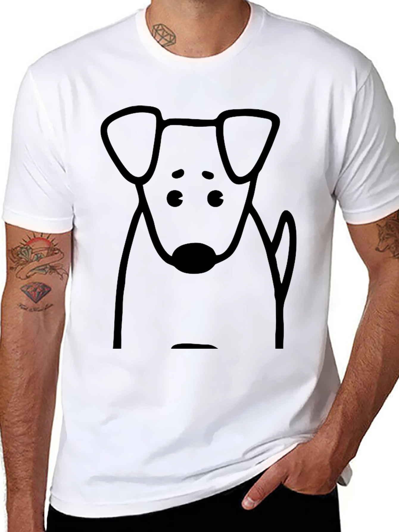 Dog Graphic Print T-Shirt - Casual Black Tee