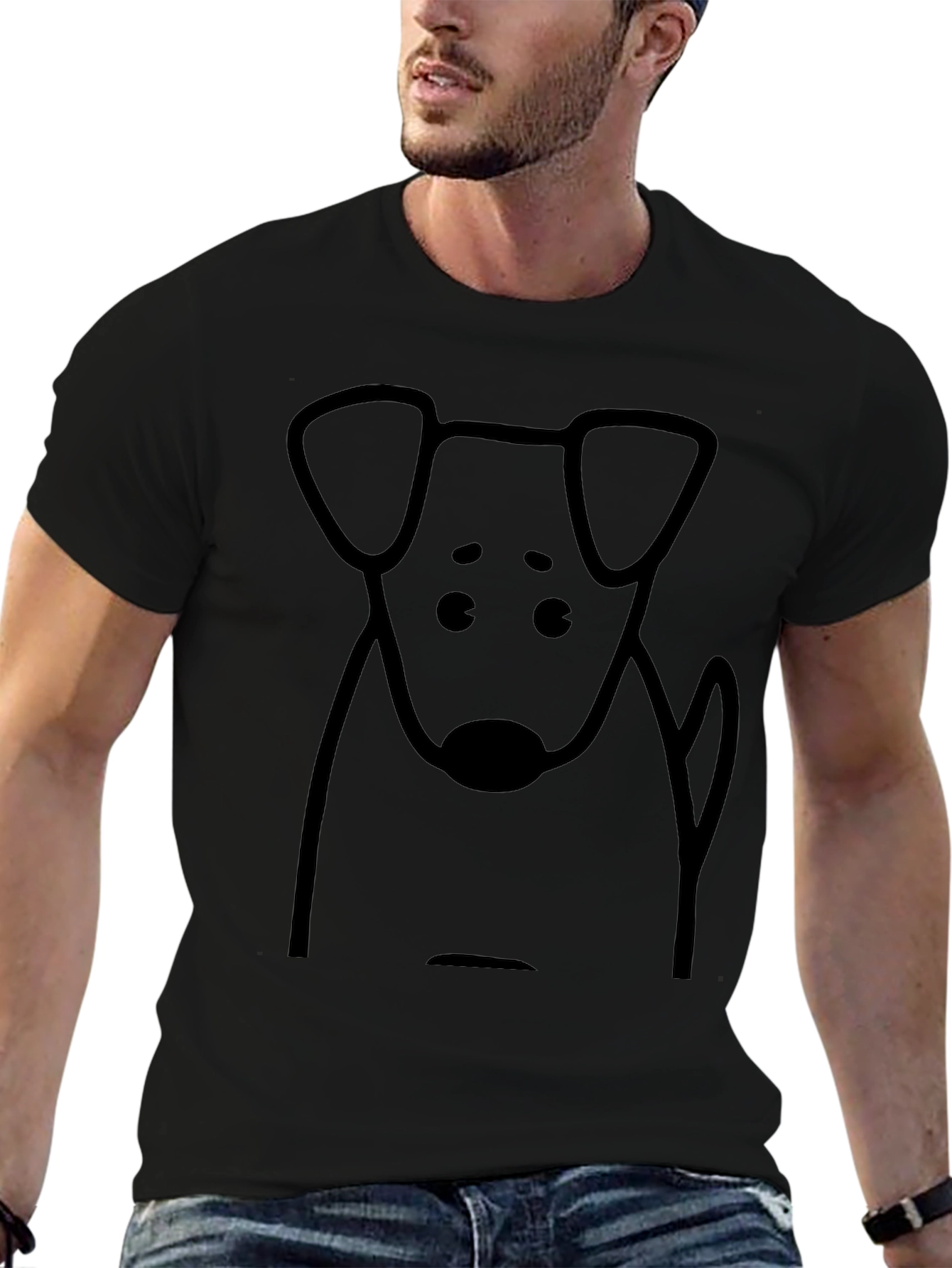 Dog Graphic Print T-Shirt - Casual Black Tee