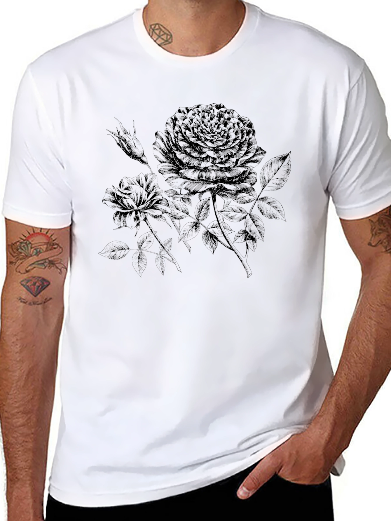 Black Rose Graphic T-Shirt - Stylish Floral Design