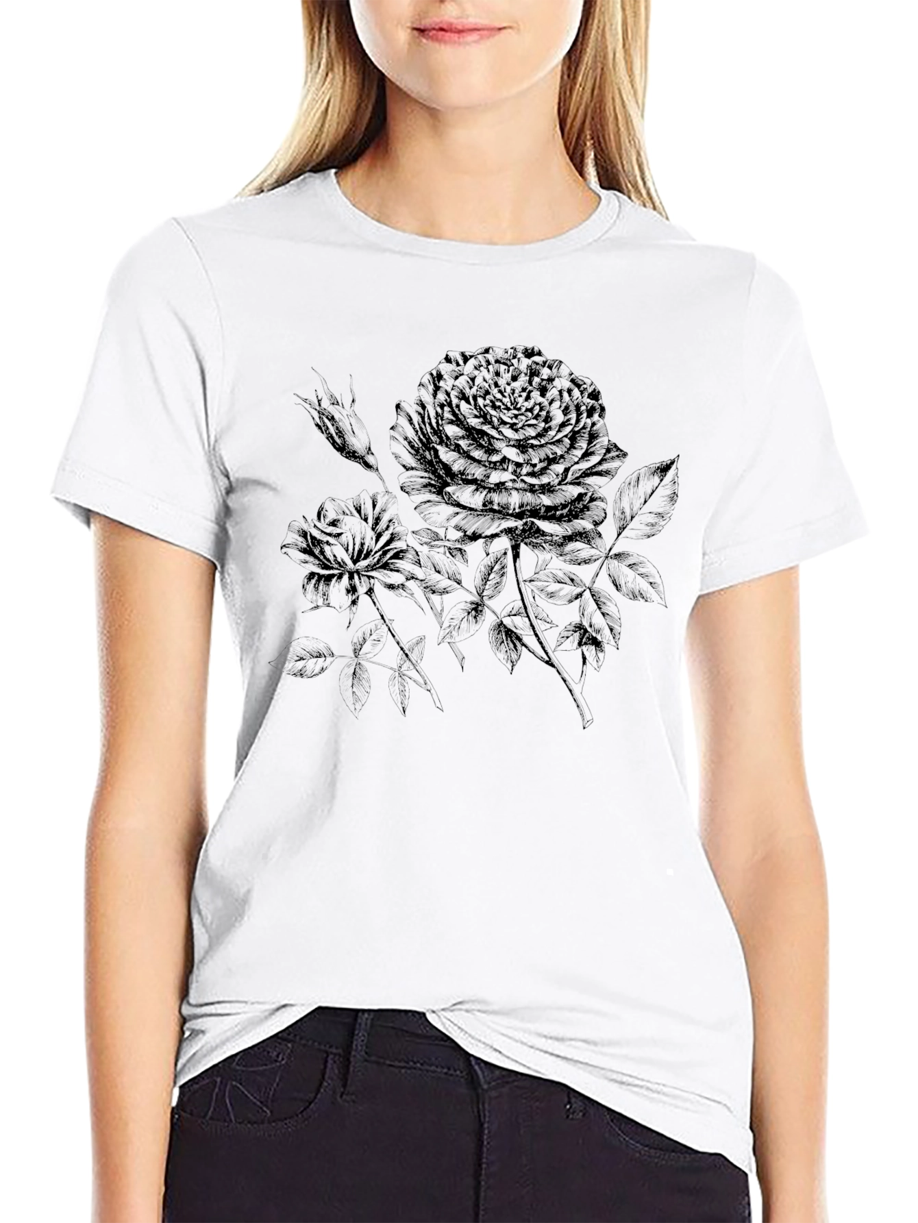 Black Rose Graphic T-Shirt - Stylish Floral Design