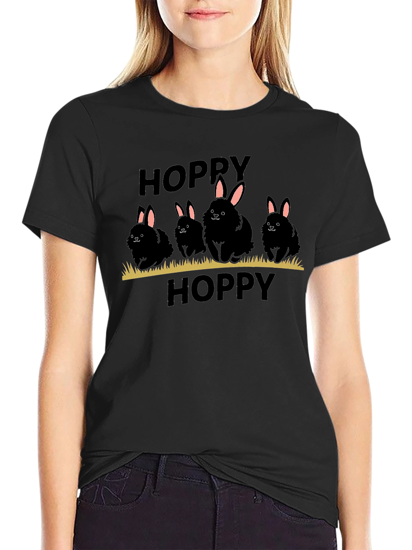 Hoppy Easter Bunny Black T-Shirt