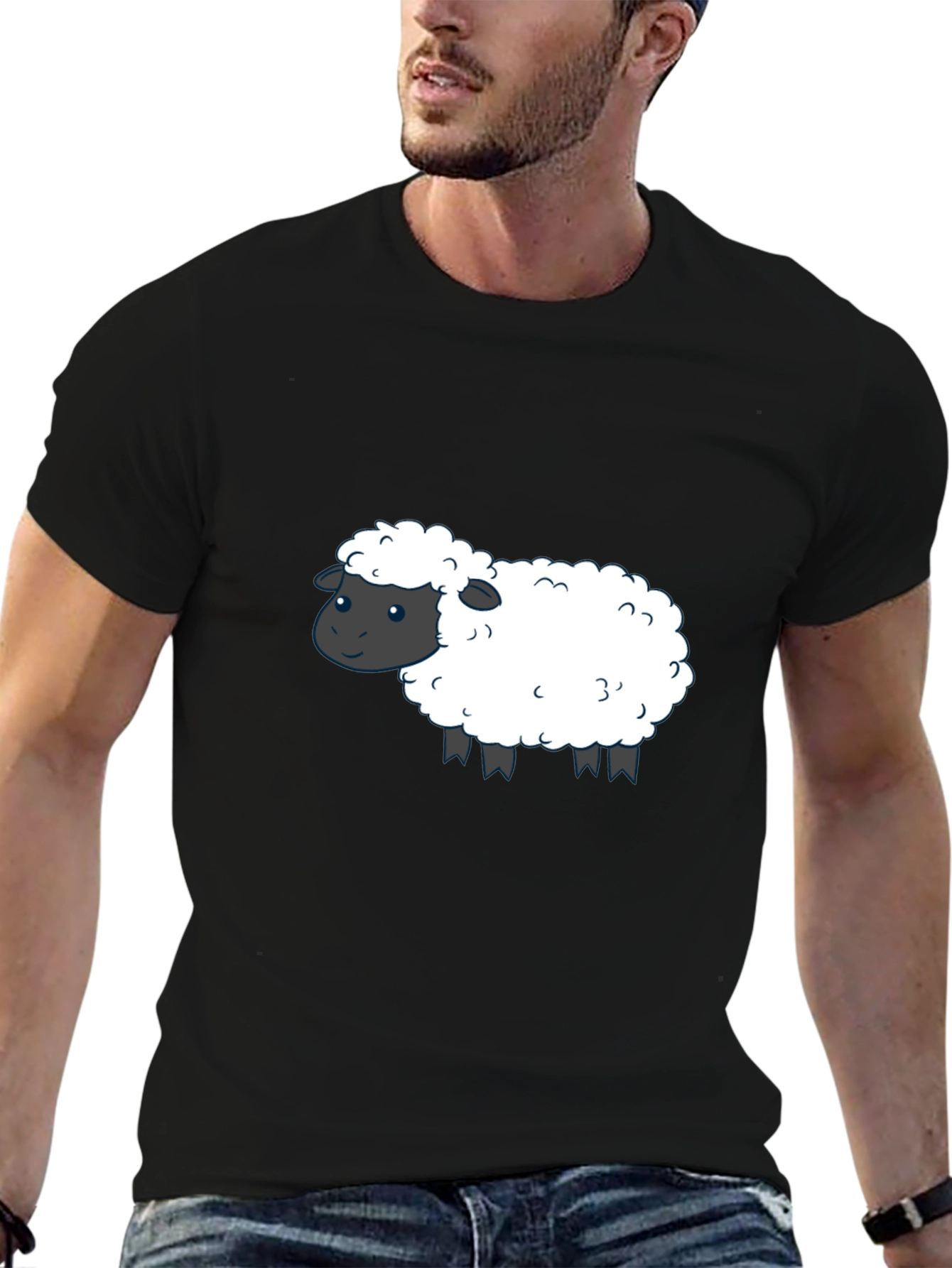 Cute Sheep Graphic T-Shirt - Black Cotton Tee