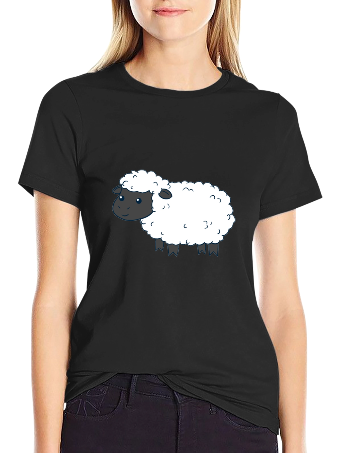 Cute Sheep Graphic T-Shirt - Black Cotton Tee