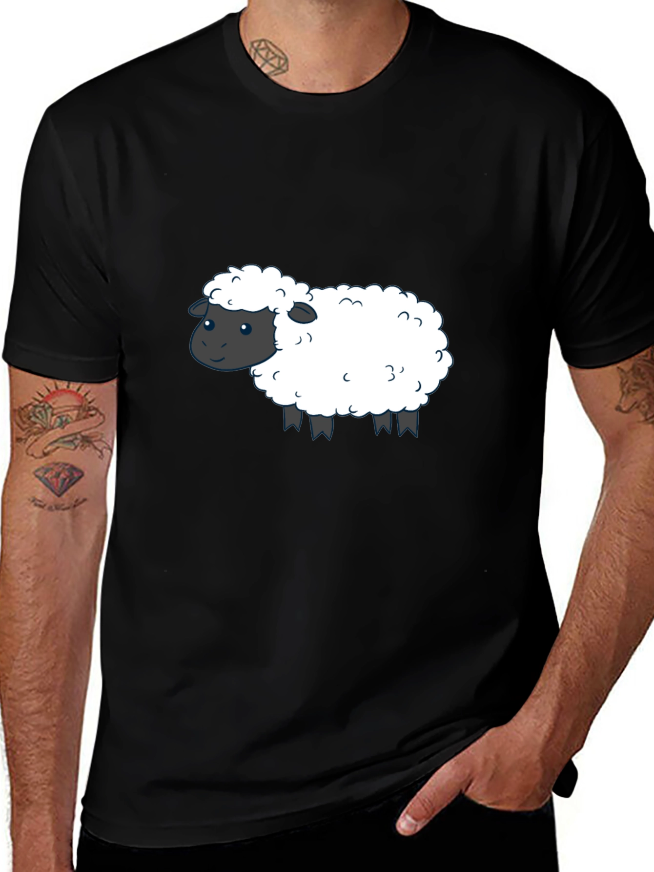 Cute Sheep Graphic T-Shirt - Black Cotton Tee