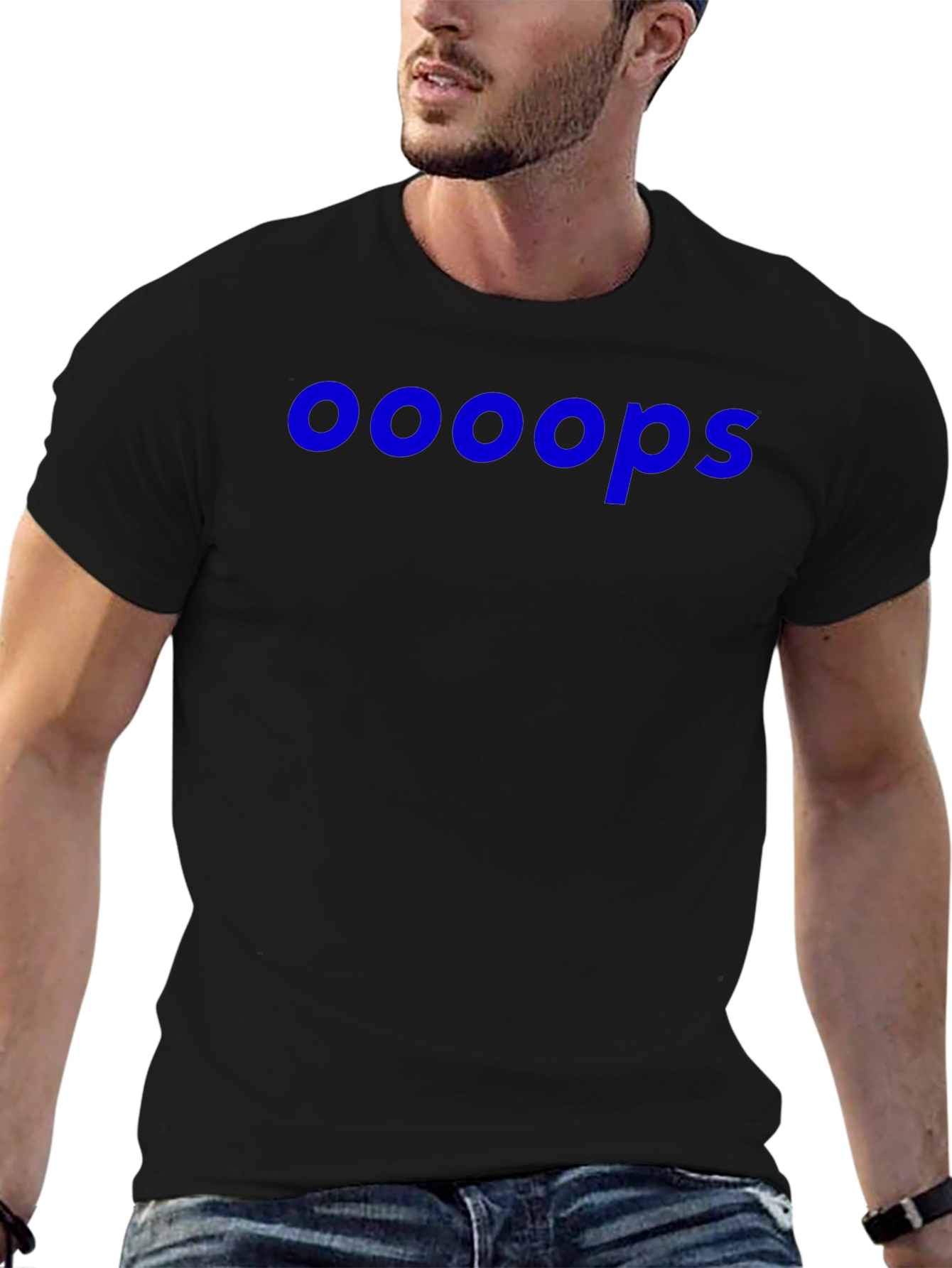 Ooooops Graphic Tee - Black Cotton Blend Casual T-Shirt