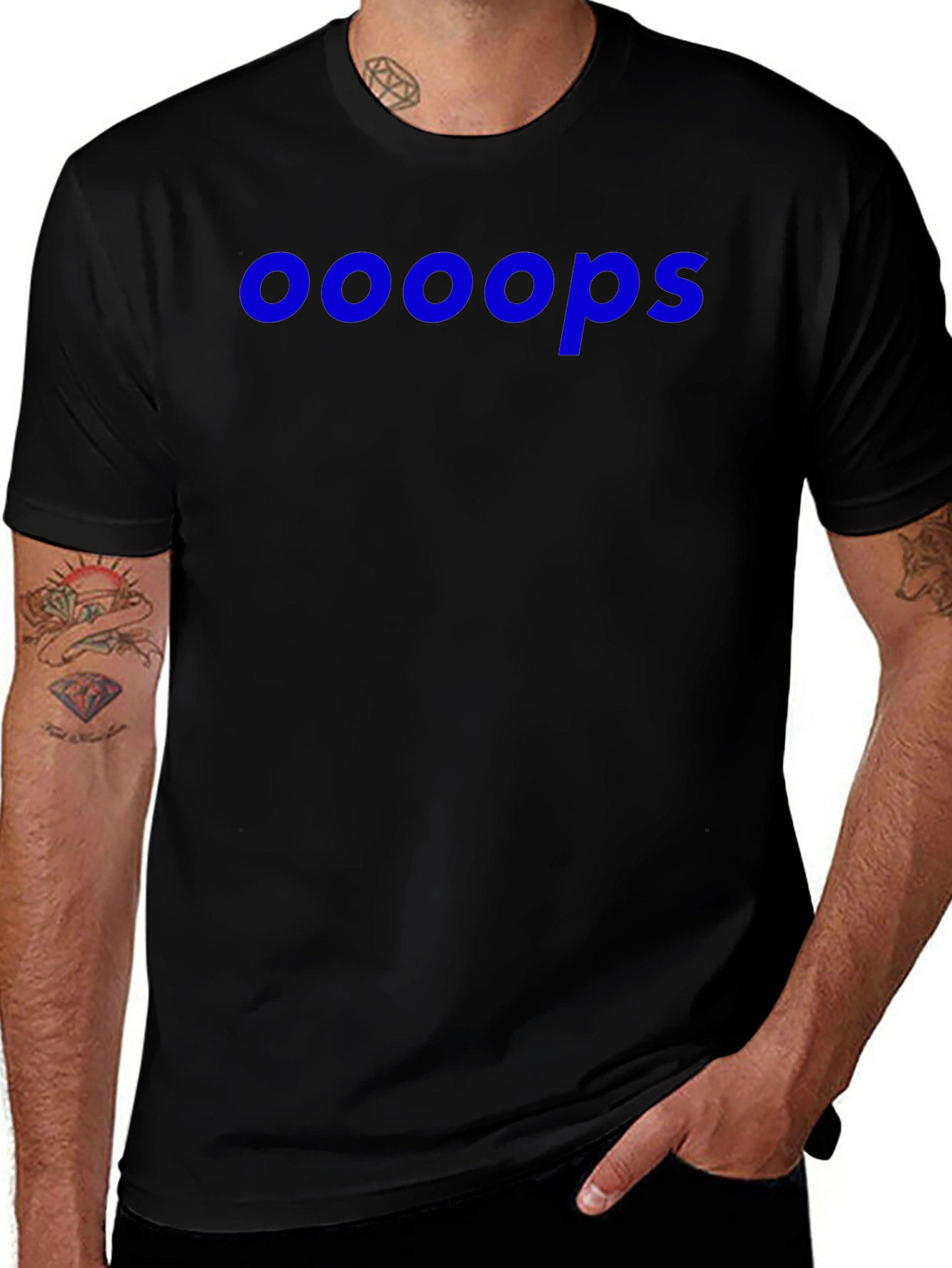 Ooooops Graphic Tee - Black Cotton Blend Casual T-Shirt
