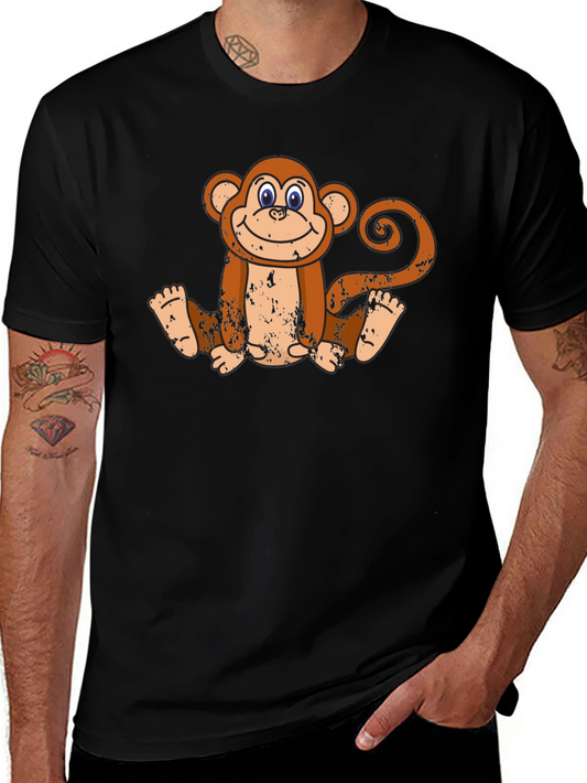 Smiling Monkey Graphic Tee - Casual Black T-Shirt