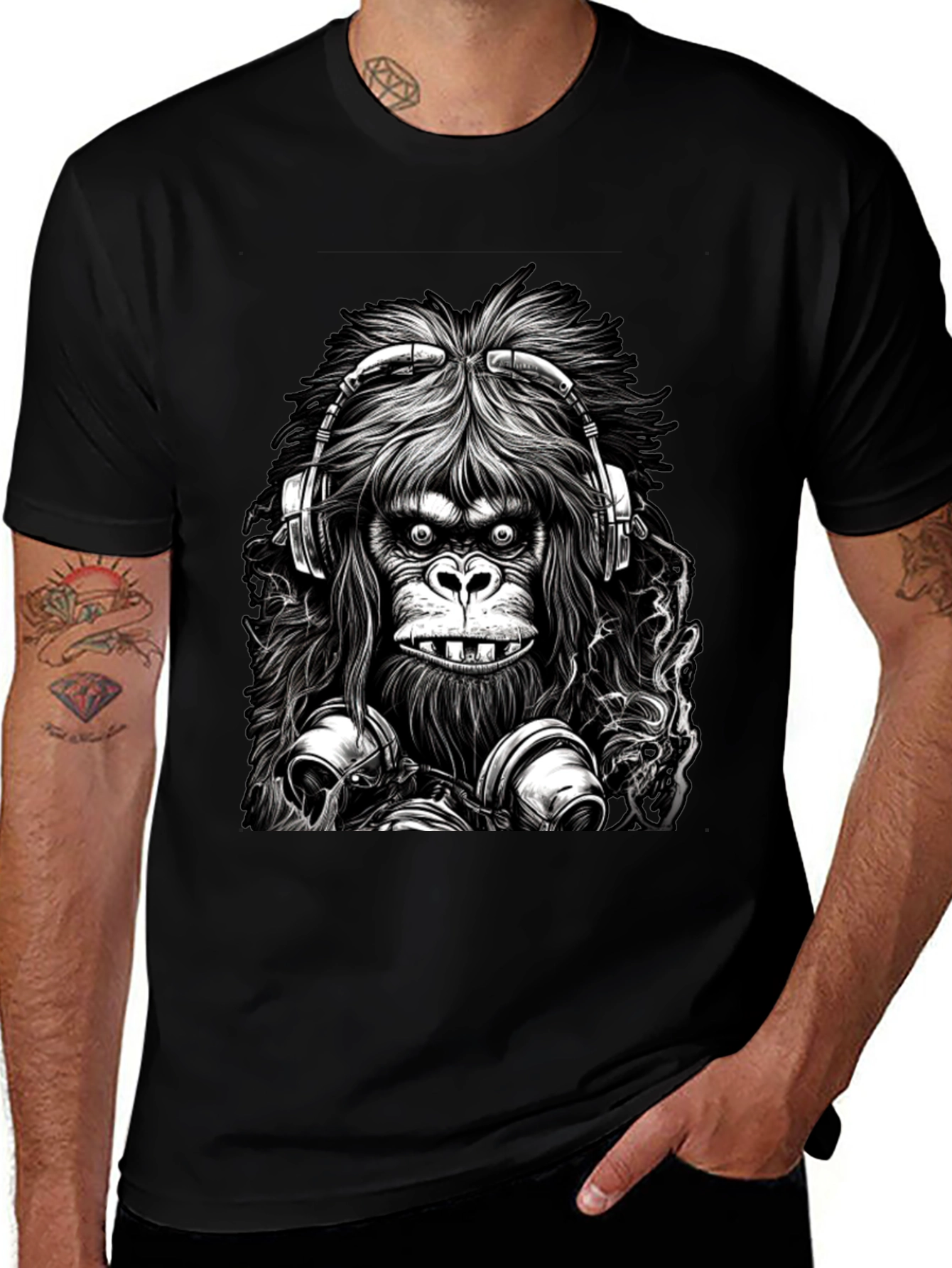 Cool Gorilla DJ Graphic Tee - Black