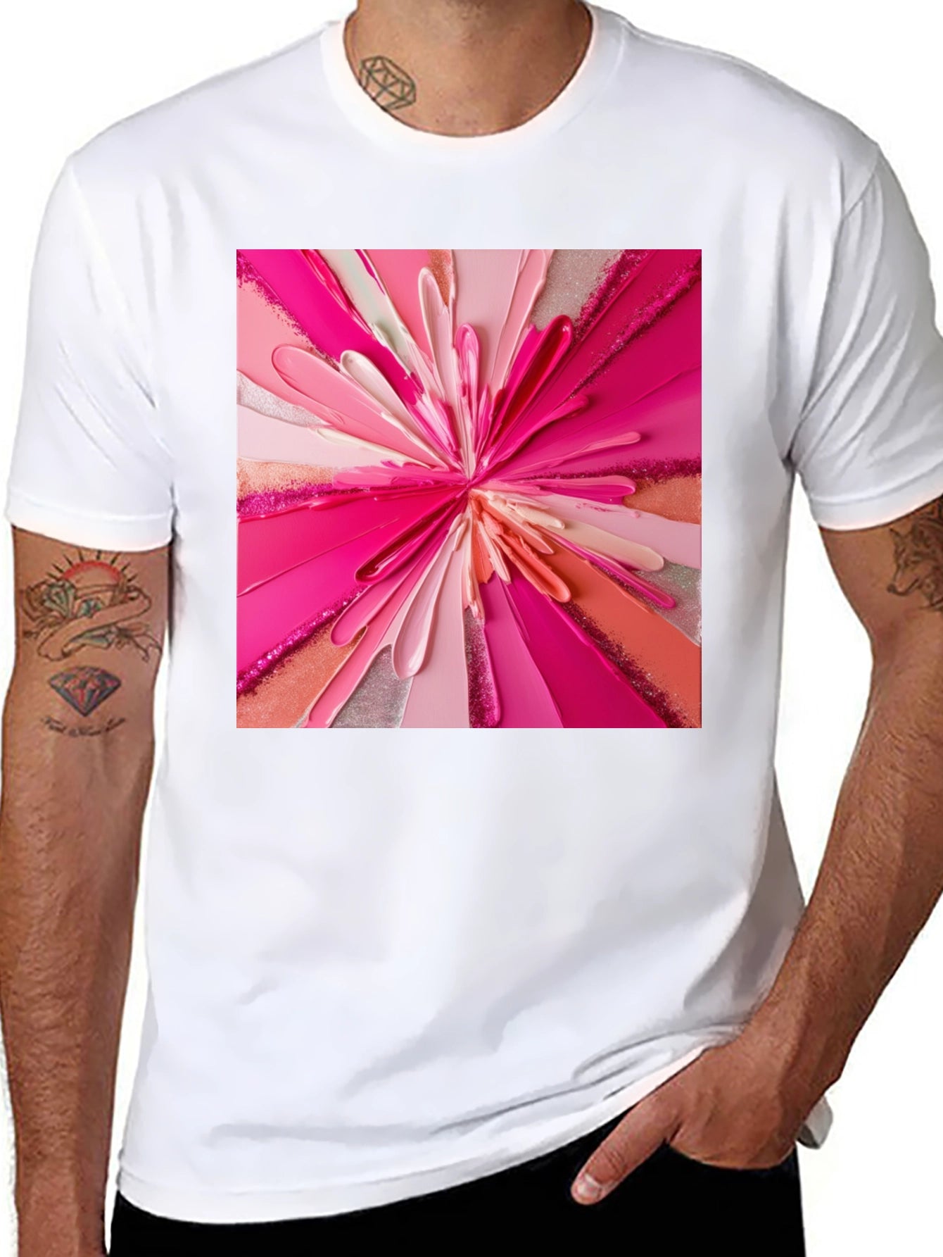 Abstract Pink Burst Graphic Tee - Modern Art Shirt