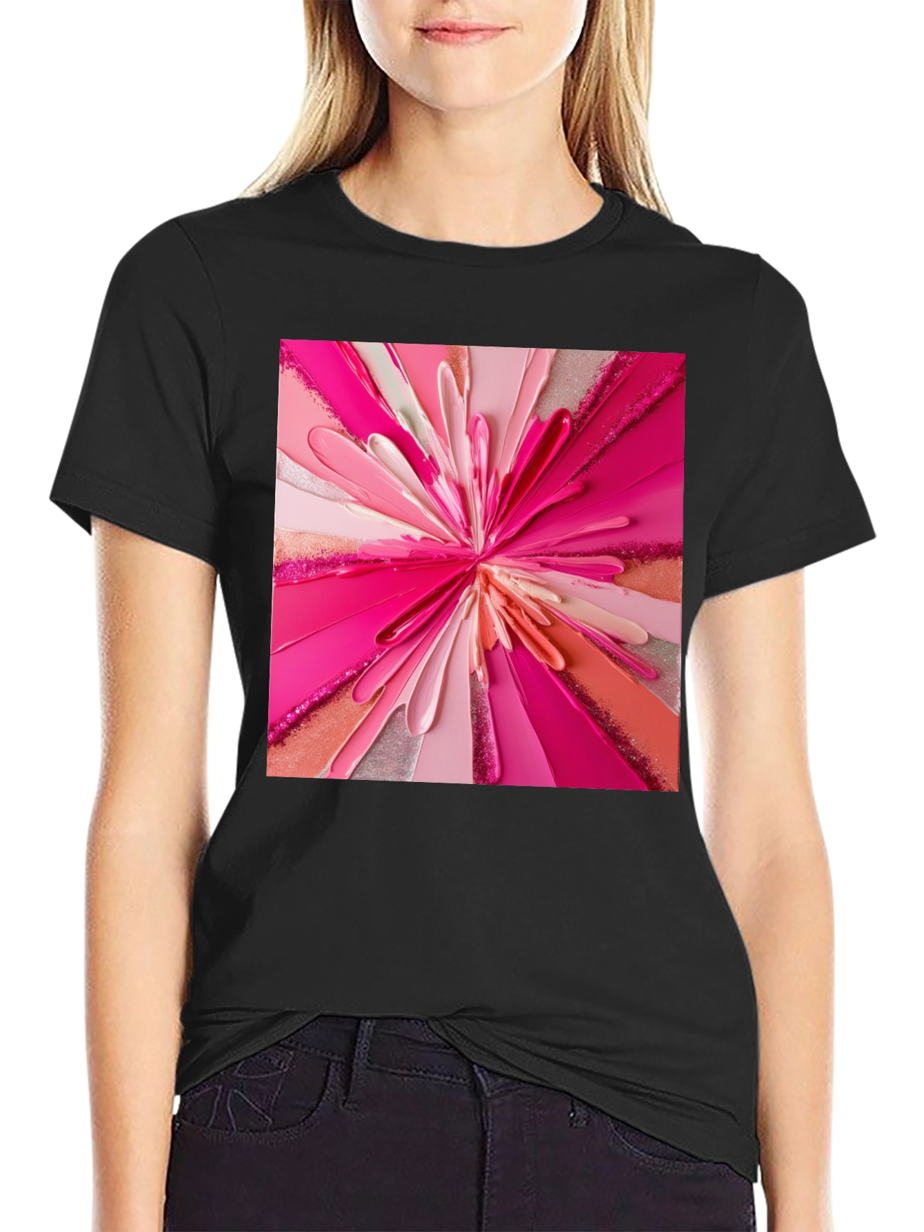 Abstract Pink Burst Graphic Tee - Modern Art Shirt