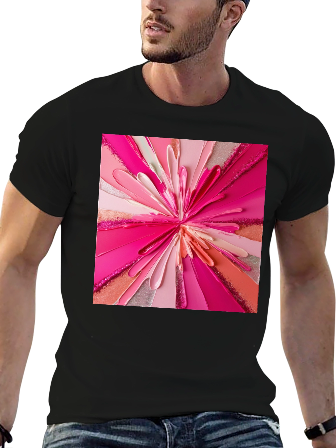 Abstract Pink Burst Graphic Tee - Modern Art Shirt