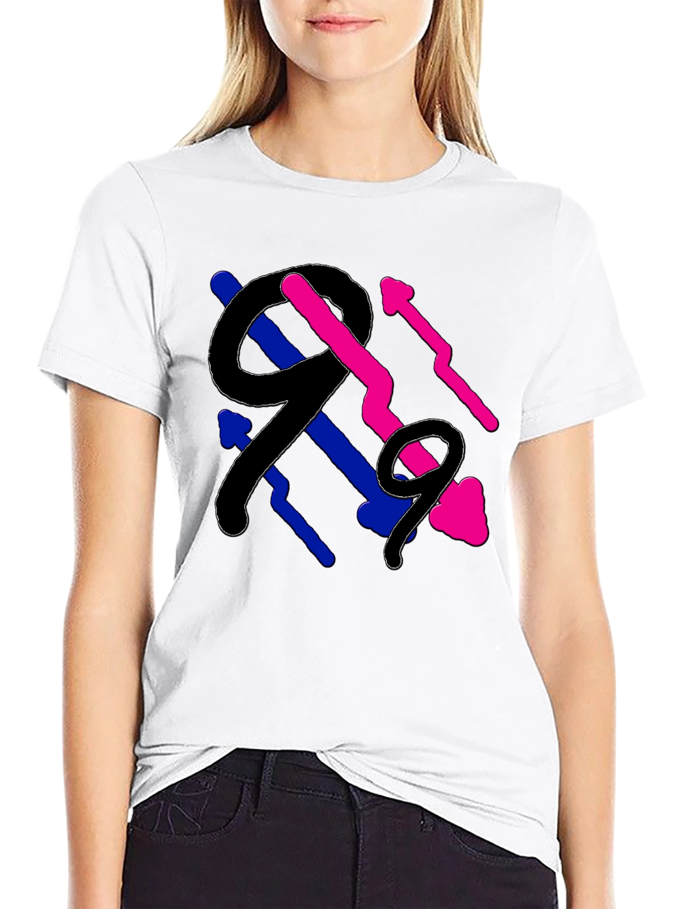Abstract Number Graphic Print Black T-Shirt