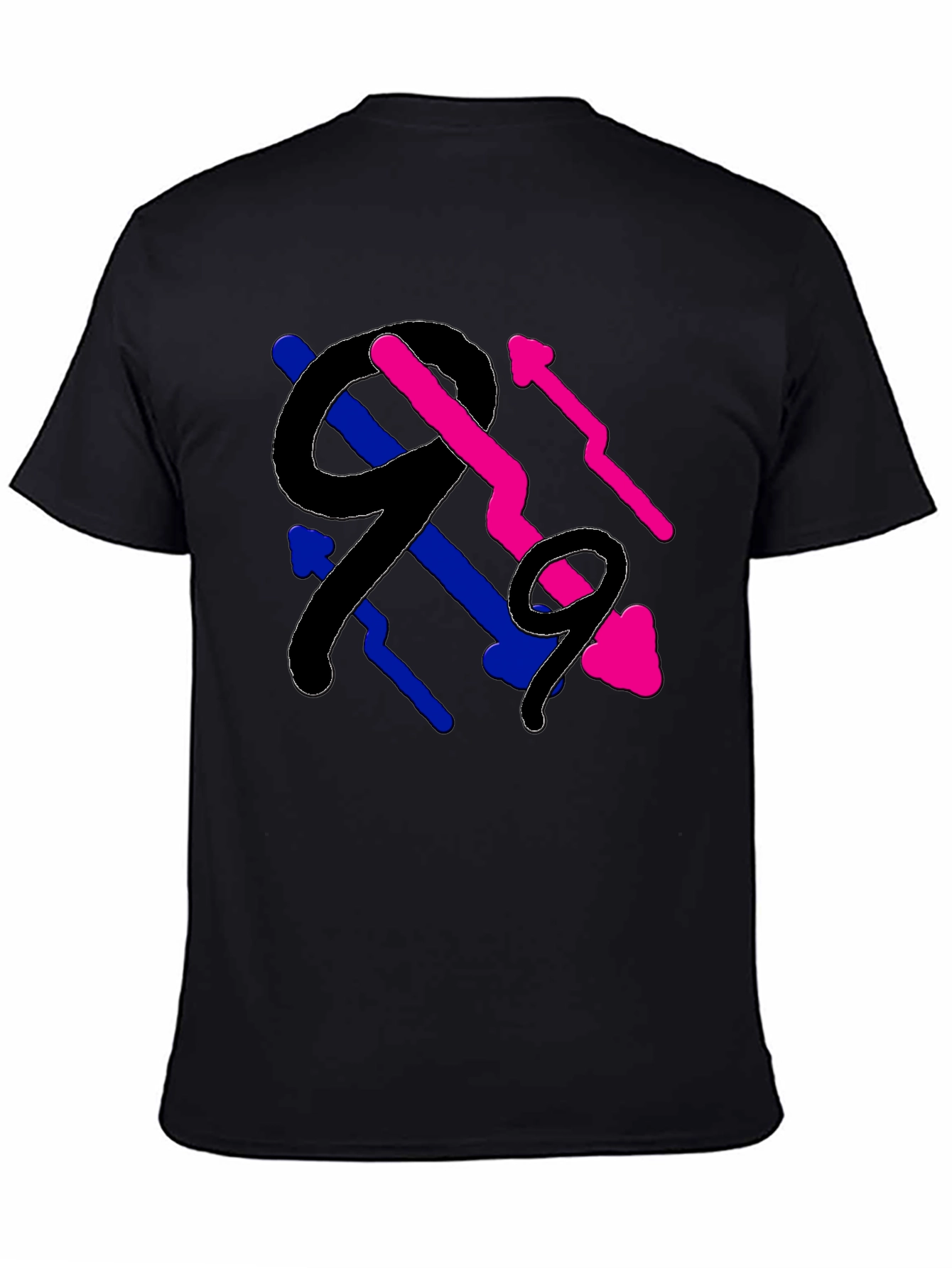 Abstract Number Graphic Print Black T-Shirt