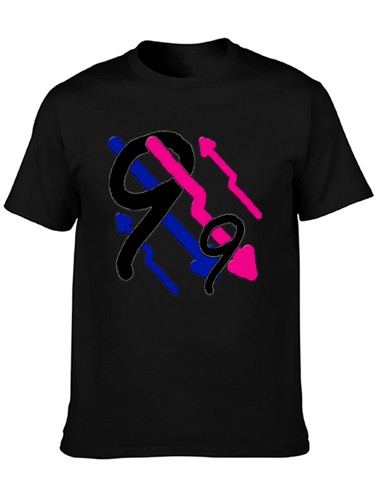 Abstract Number Graphic Print Black T-Shirt