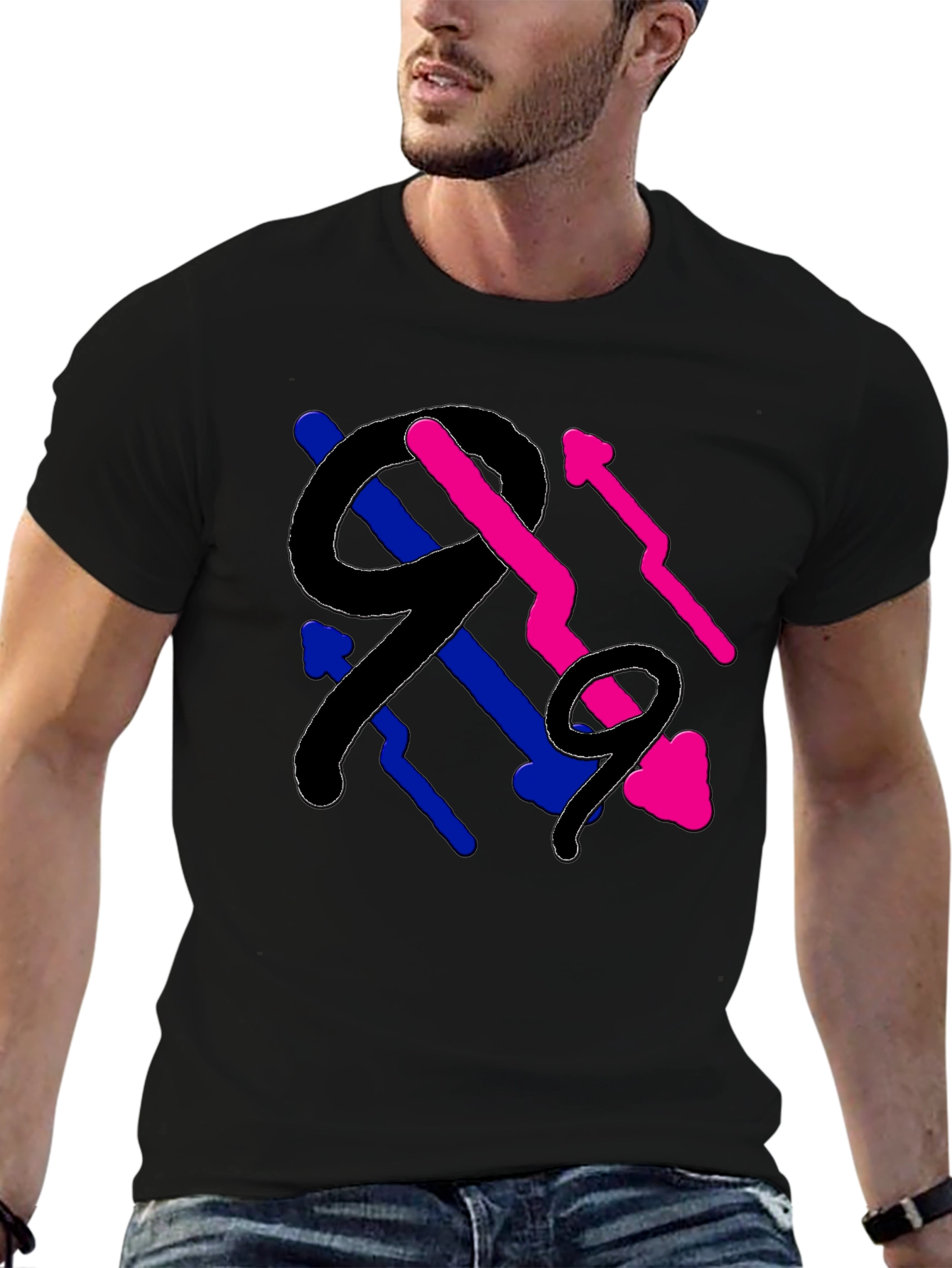 Abstract Number Graphic Print Black T-Shirt