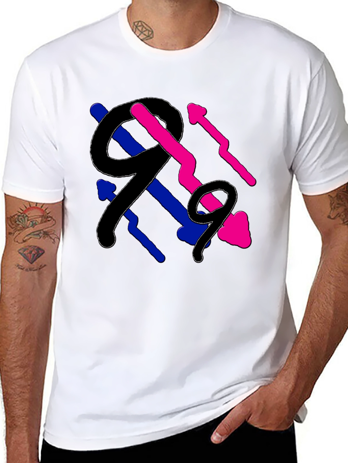 Abstract Number Graphic Print Black T-Shirt