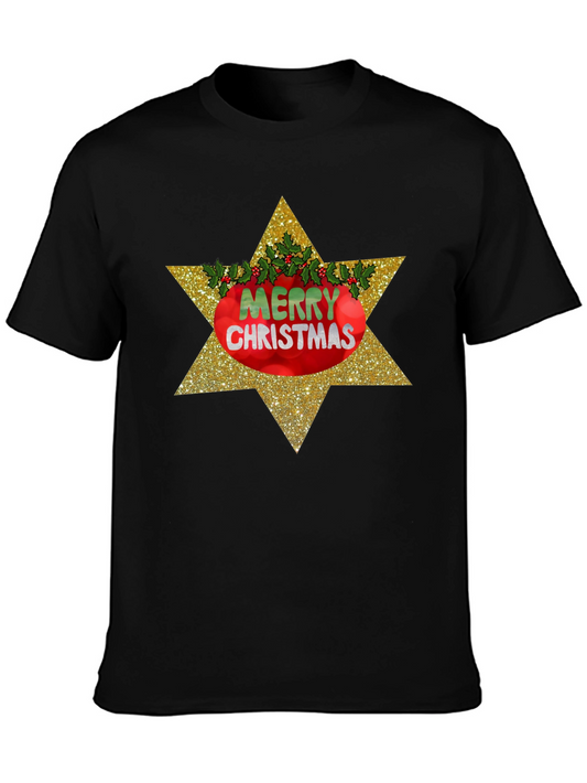 Merry Christmas Star Graphic Tee - Black Holiday Shirt
