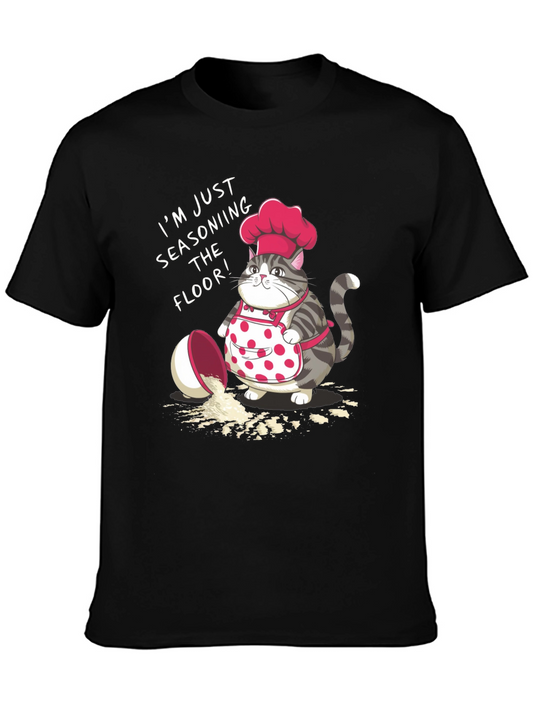 Funny Cat Chef T-Shirt - Seasoning the Floor Tee