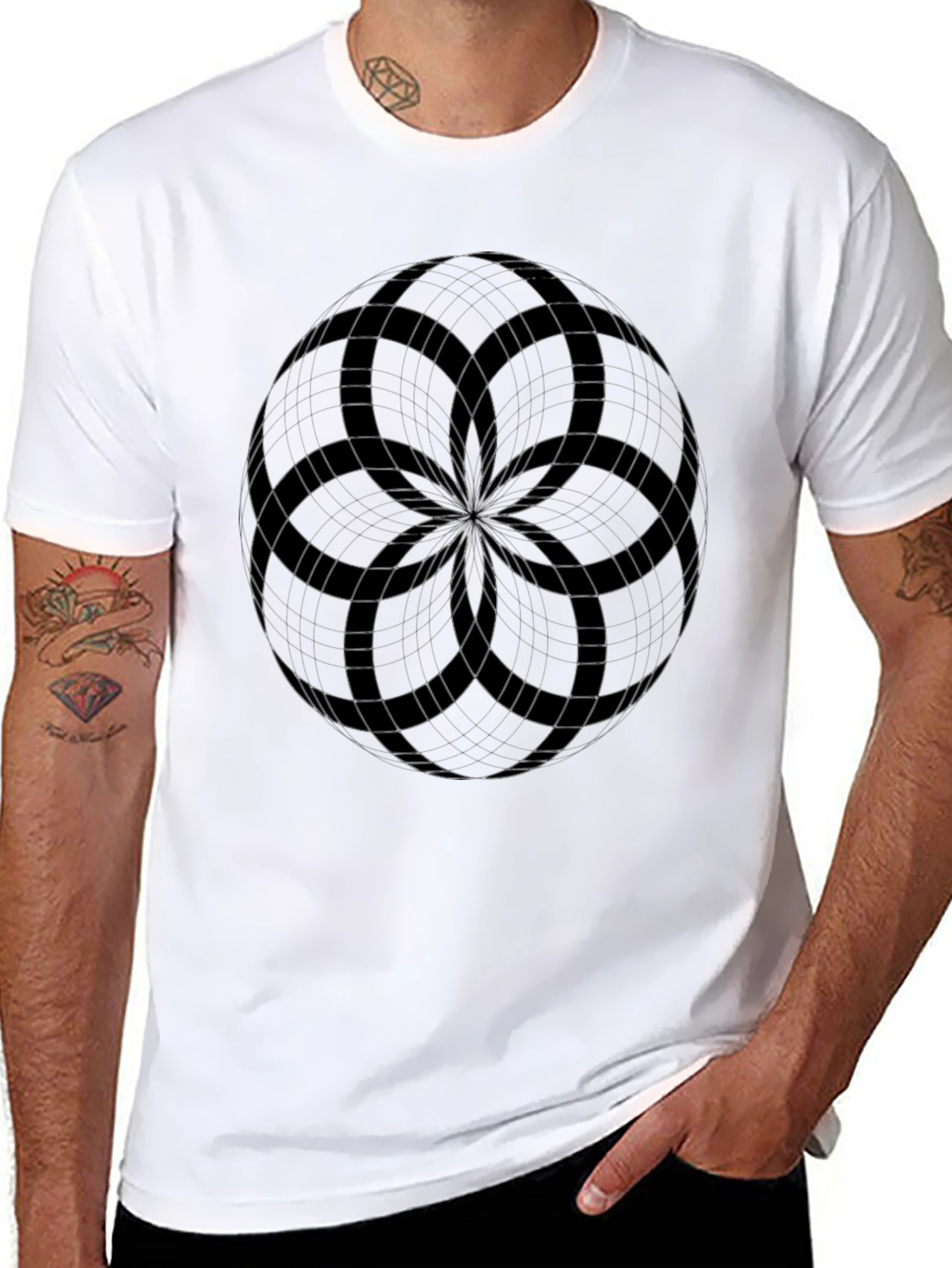 Geometric Flower of Life Mens Black T-Shirt