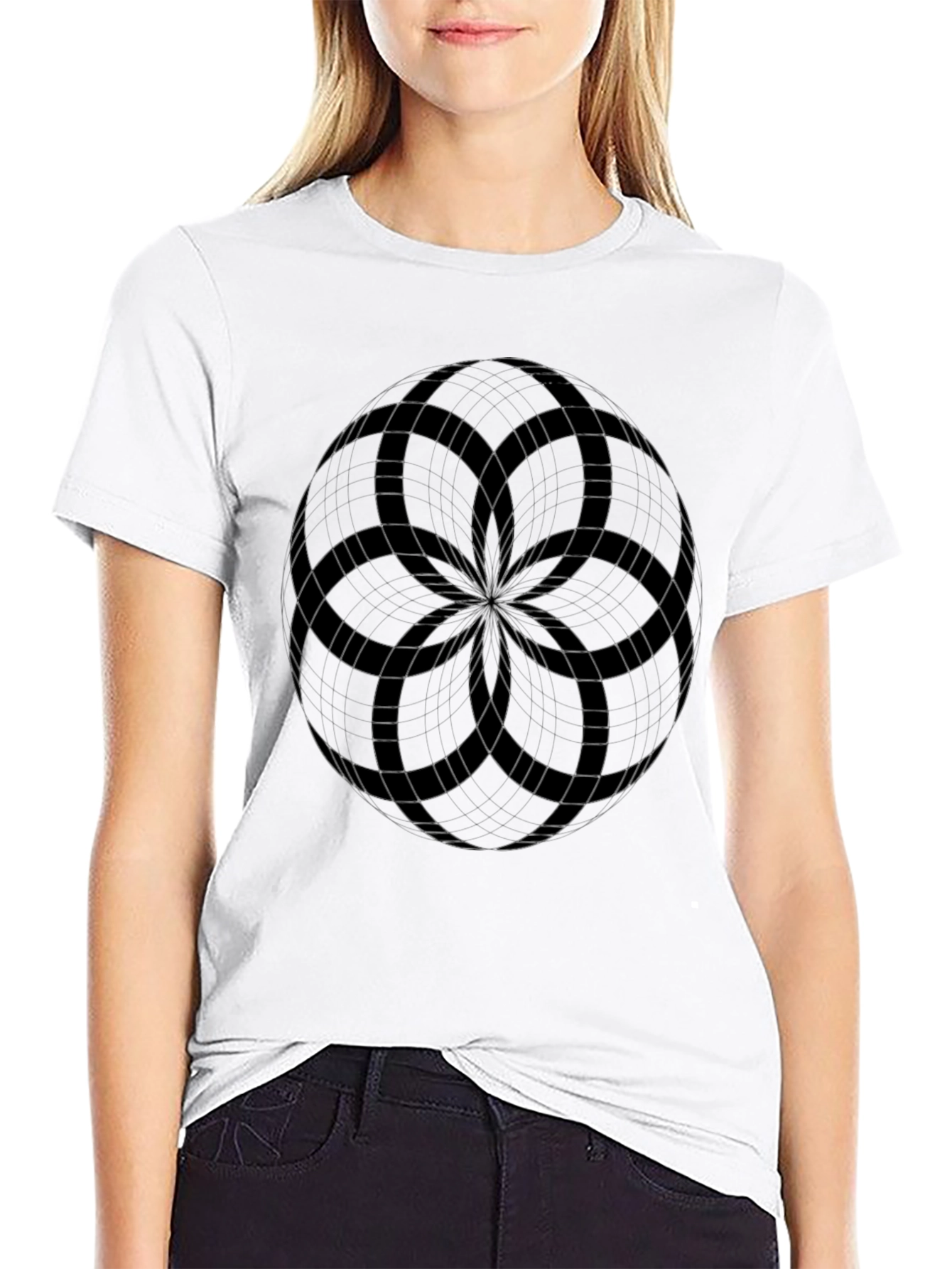 Geometric Flower of Life Mens Black T-Shirt